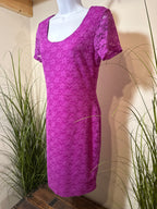 H&M Short Sleeve Fitted Lace Overlay Dress in Purple