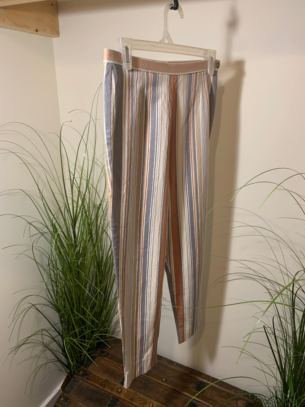 Size 12 Vintage 90's St Micheal's from Marks and Spencer Vertical Striped Side Zip High Waisted Ankle Grazers Pants