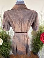 Cotton tie-dye Short Sleeve Dress-￼ button front collared
