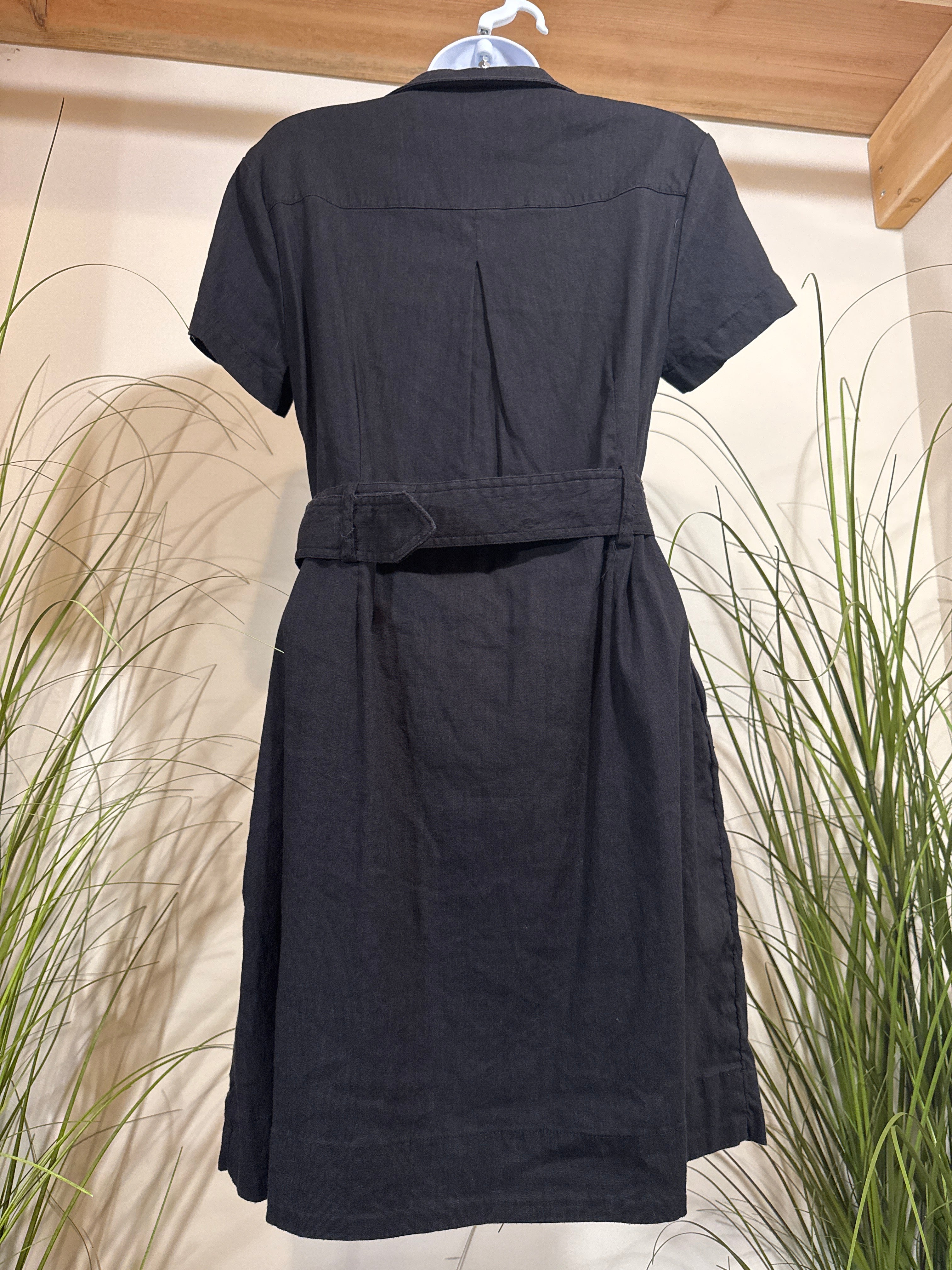 Halston Short Sleeve Shirt Dress- Linen Rayon Blend