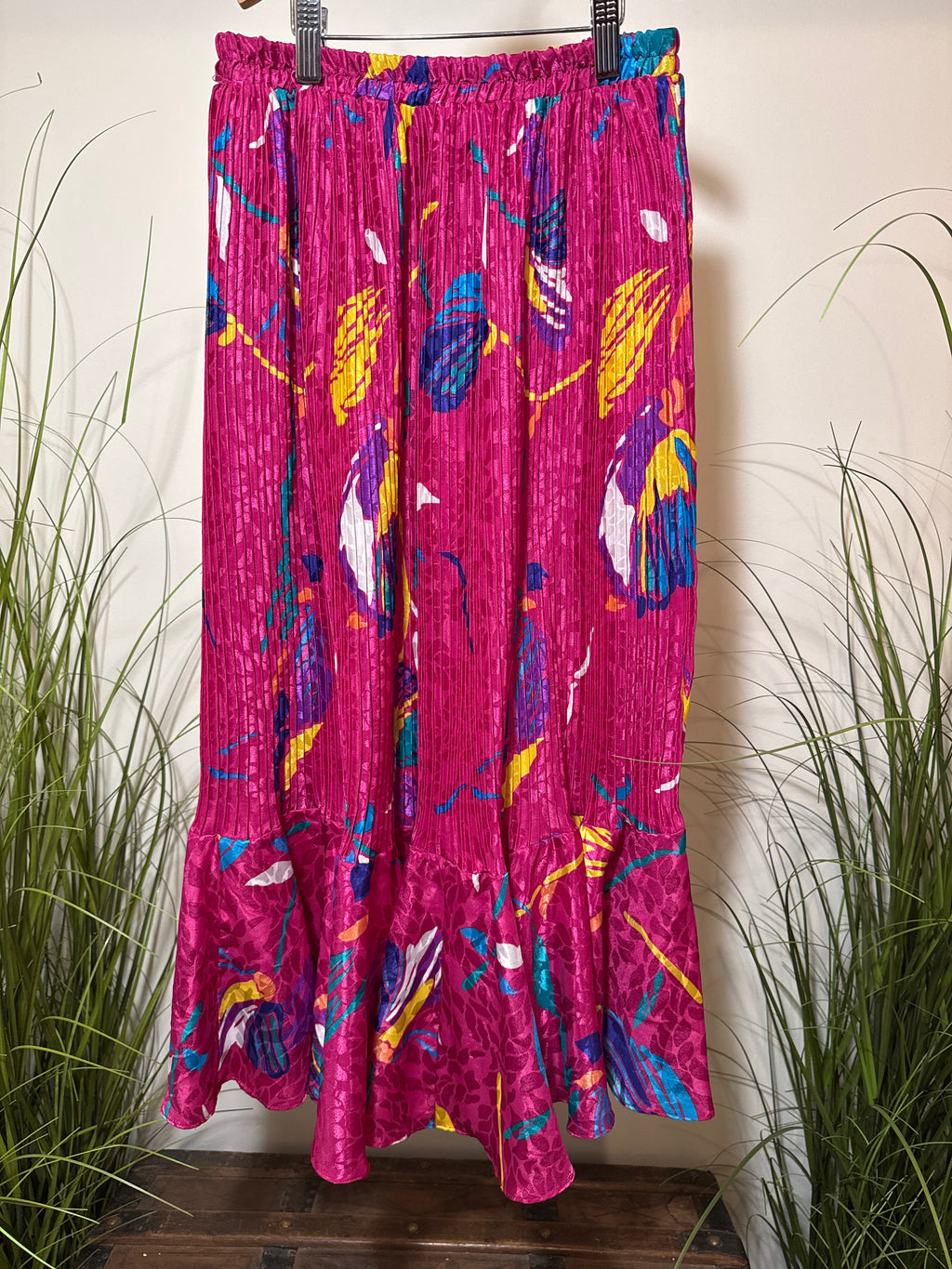 80’s Vintage Pleated Long Skirt- Ruffle Hem