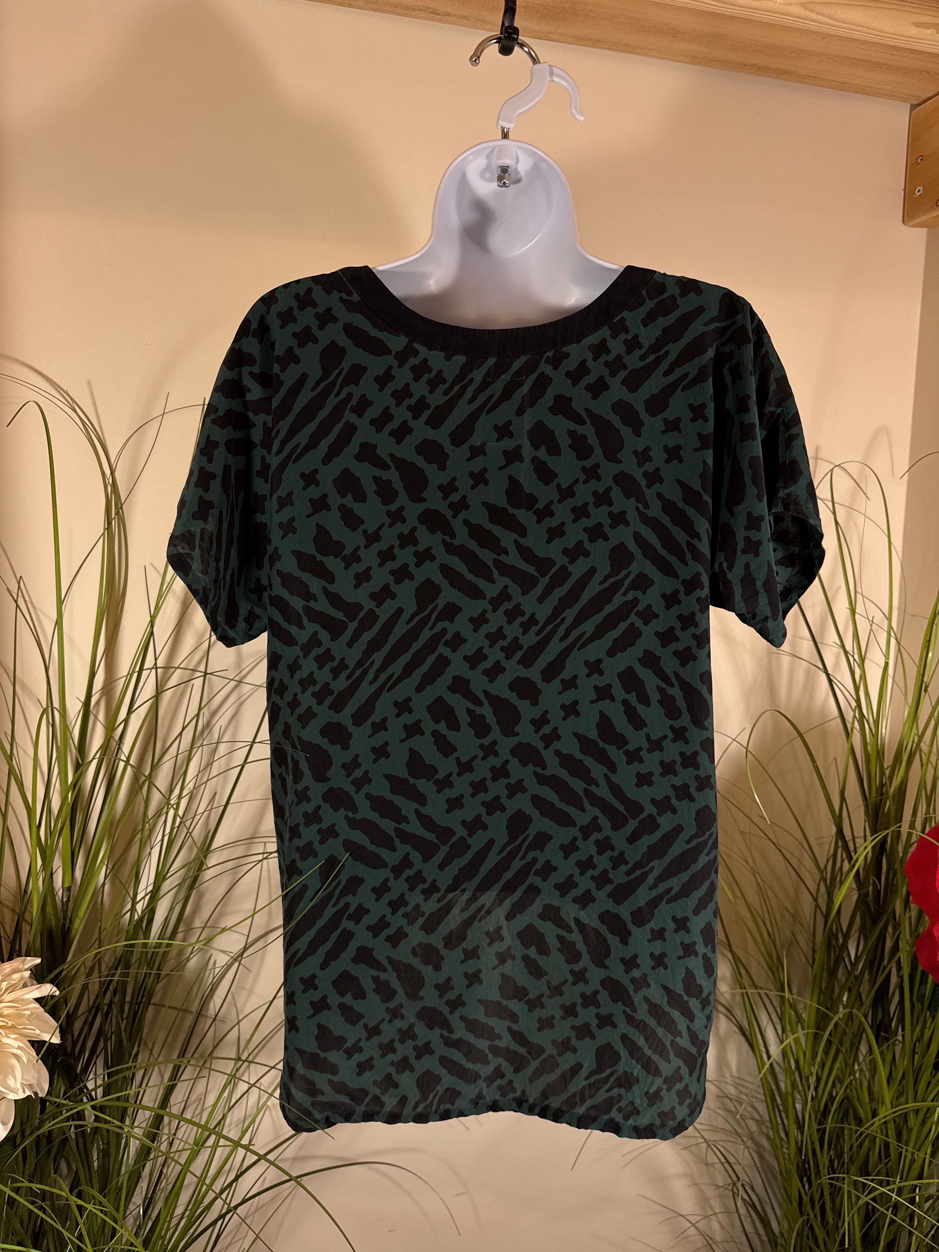 Stussy Black and Green Printed Silk Blouse