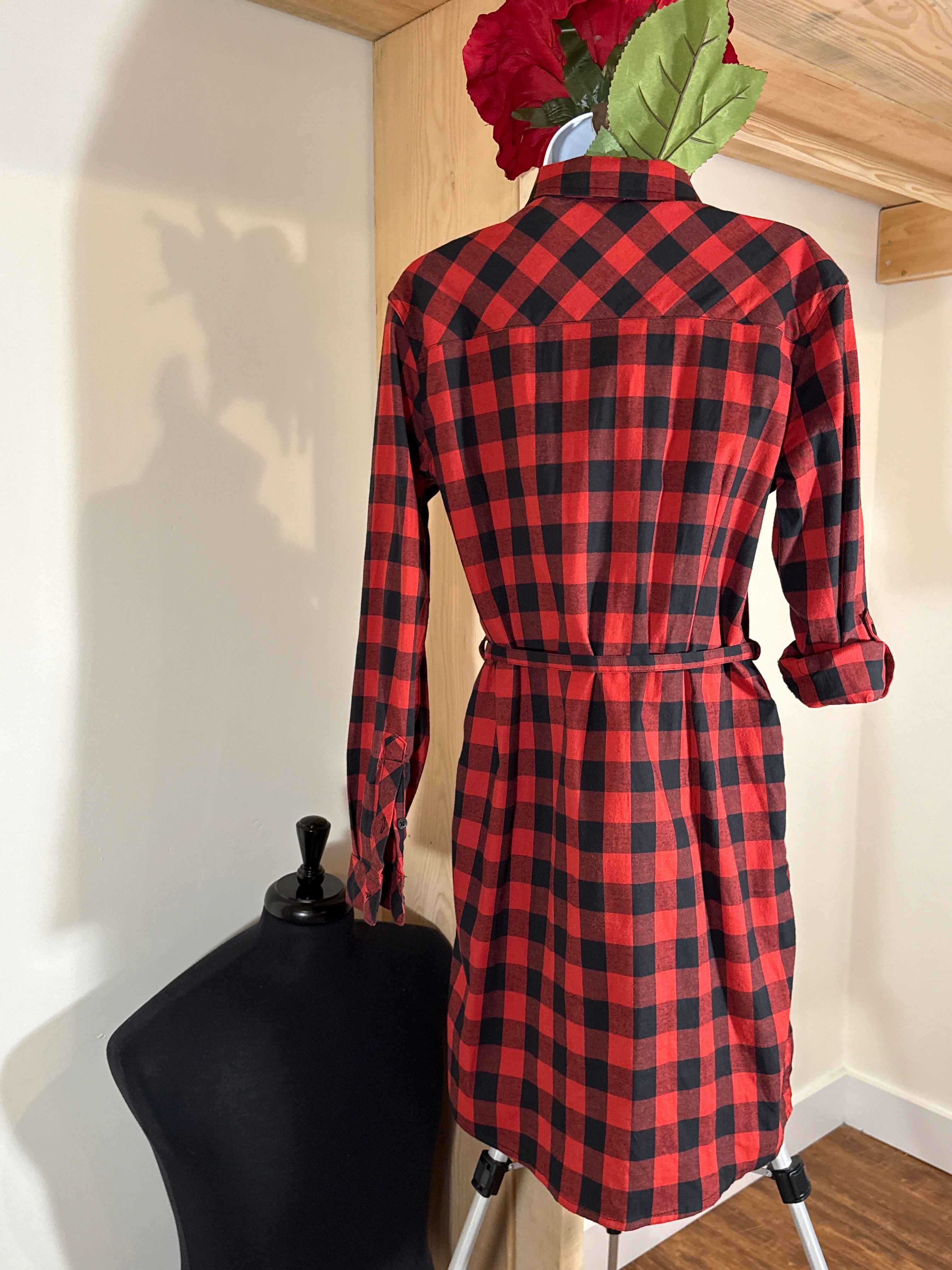 BC Clothing Women Checkered, Long Sleeve Shirt Dress