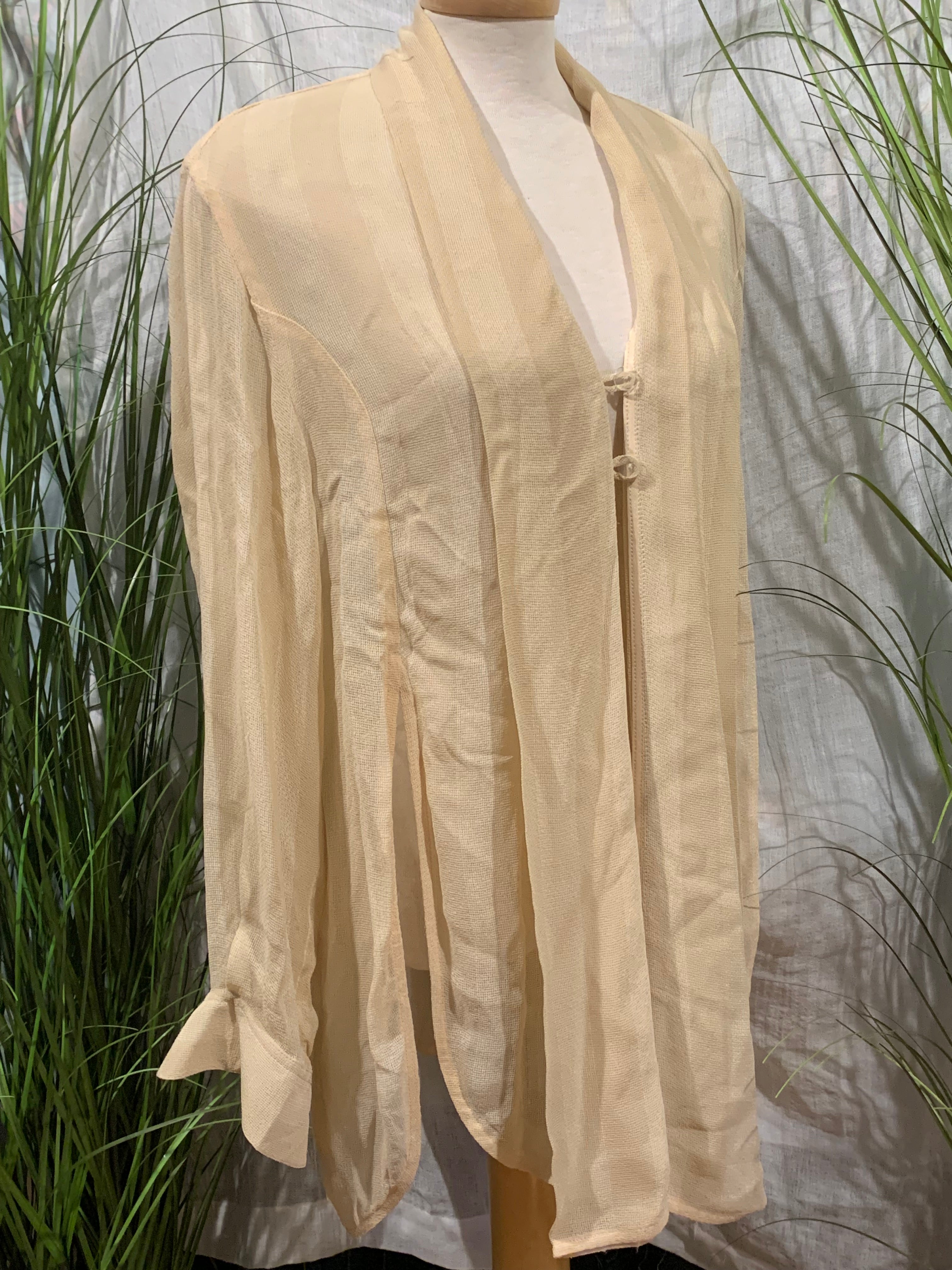 Size M Vintage Wool Blend Marissa Minicucci Light Cream Striped Texture 3 Piece Pant Suit