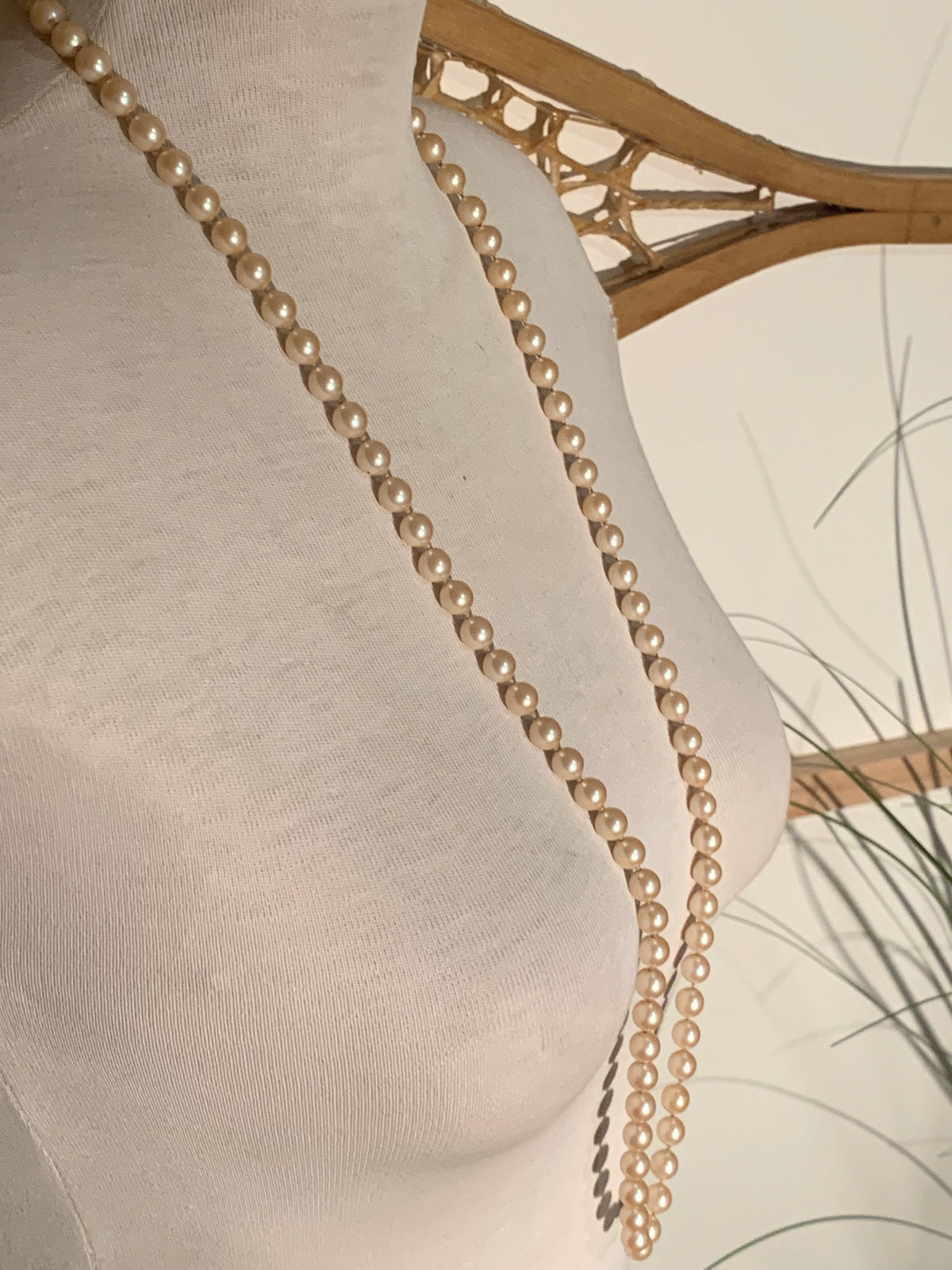 Opera-Length Imitation Cream Pearl Necklace