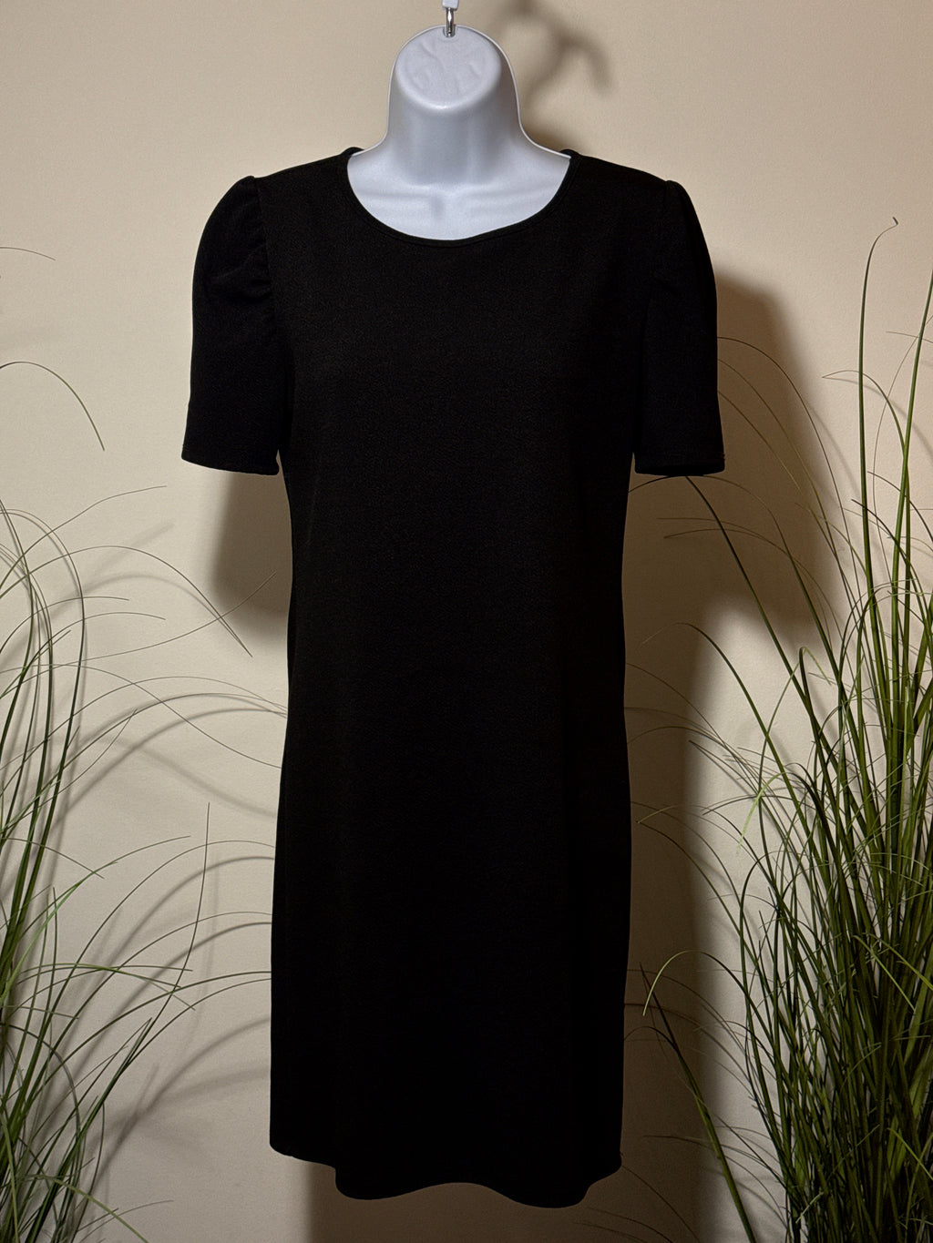 Black Puff Shoulder Shift Dress- Goth- Mod- Chic
