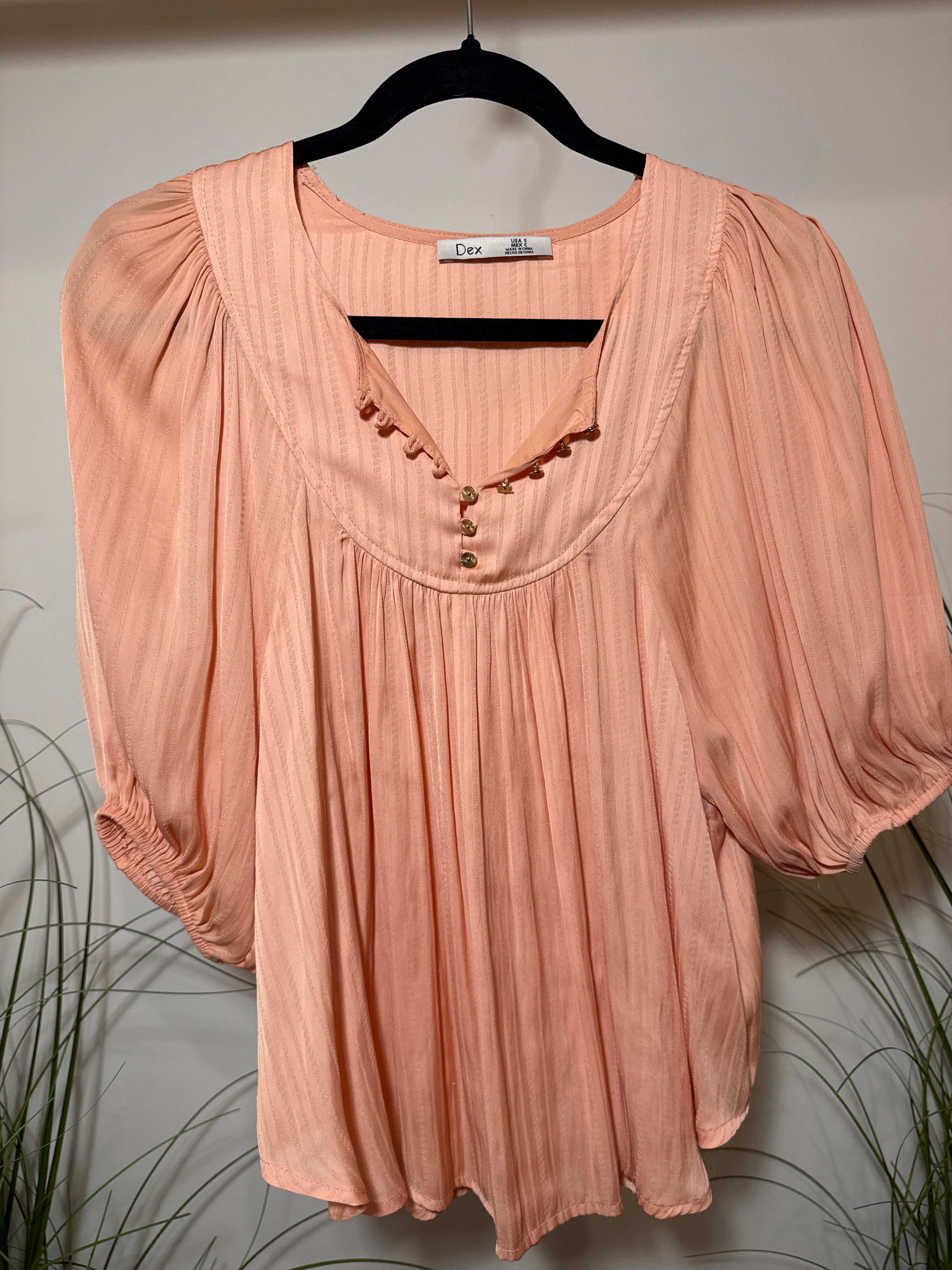 Dex Peach Puff Sleeve Gathered Blouse