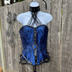 Blue Brocade Corset With Cuffs