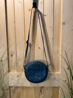 Vilenca Holland Round Woven Leather Blue Across the Body Purse