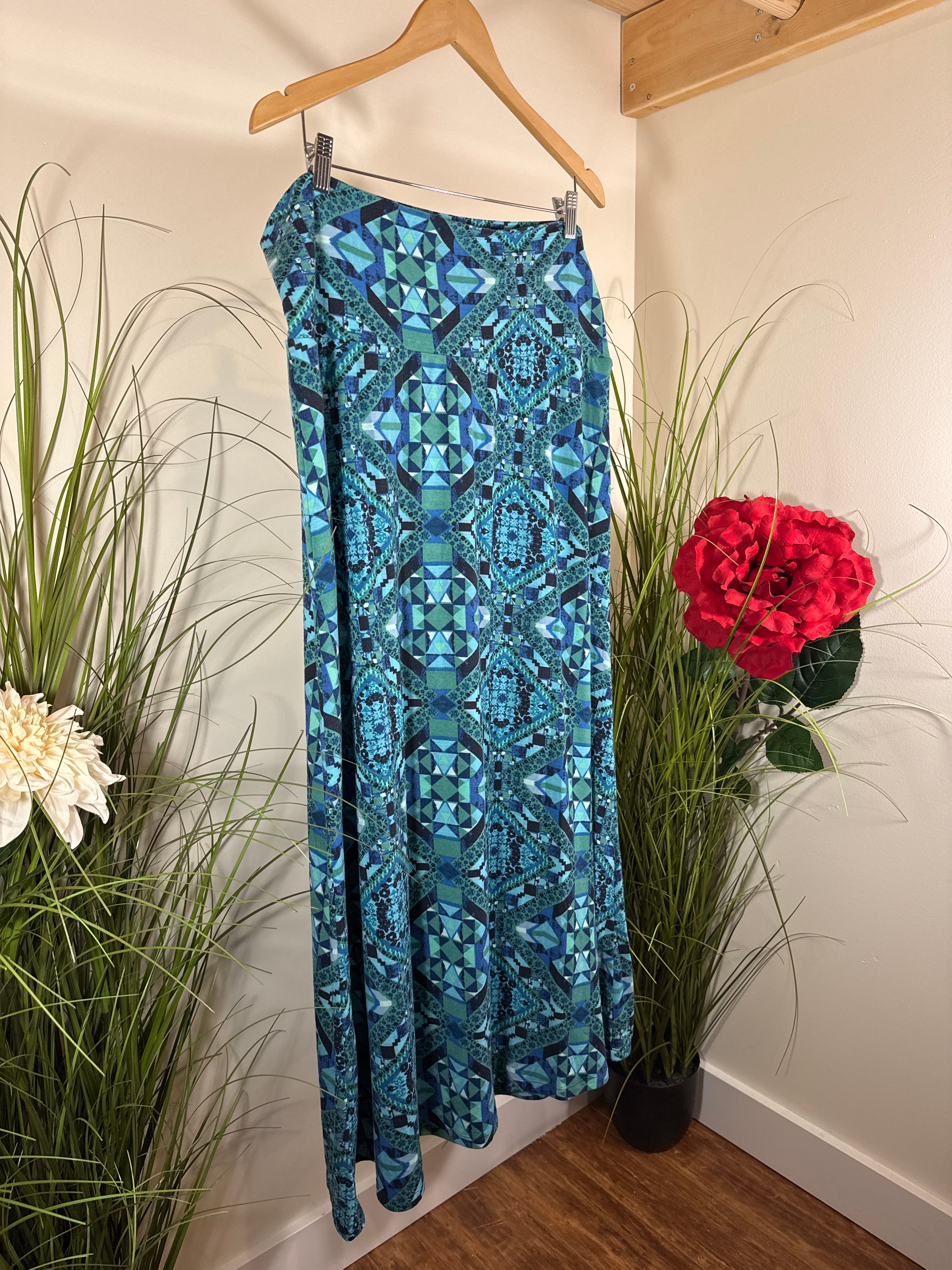 Maxi Skirt- Blue Geometrical Print