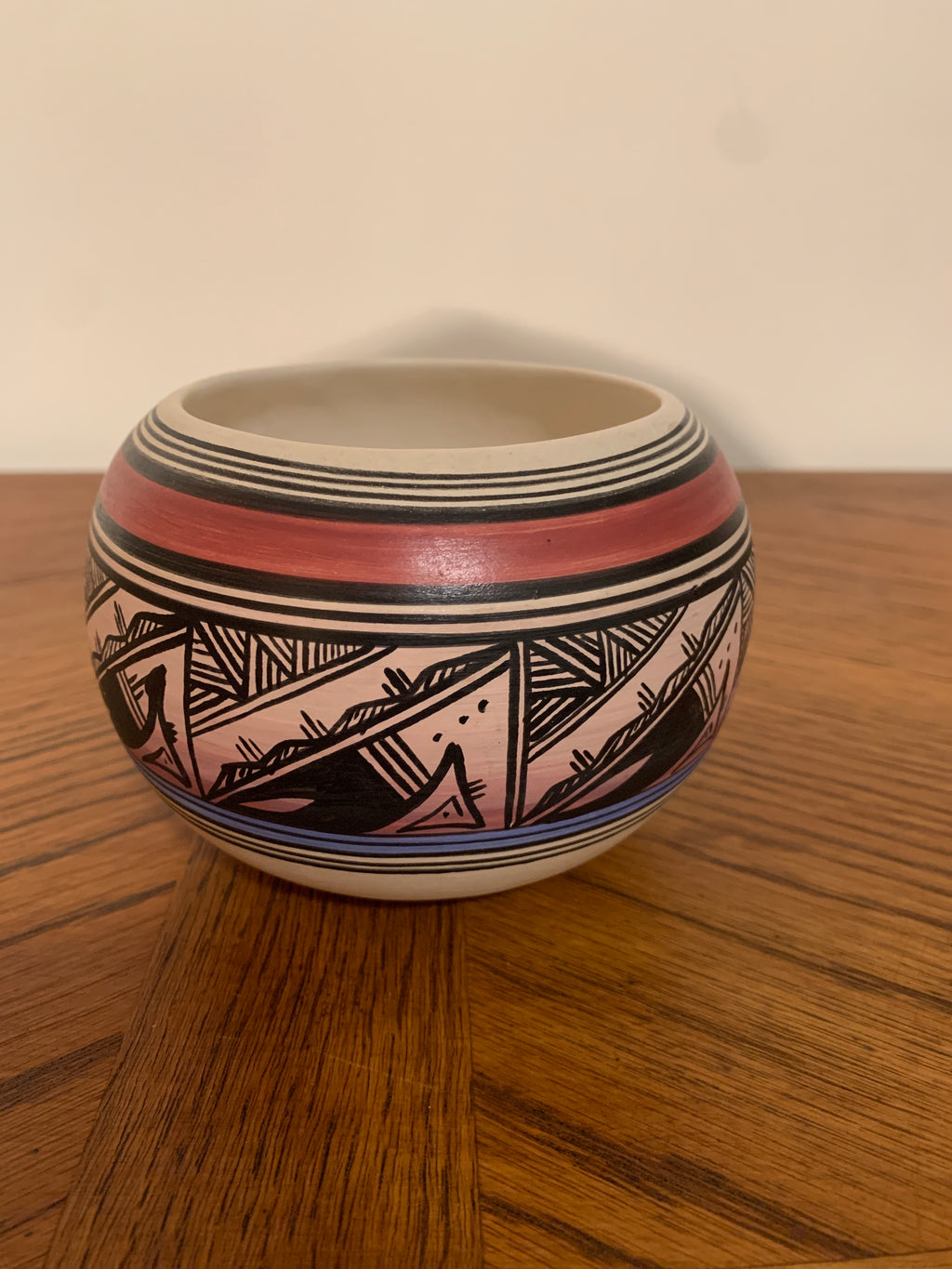 Hand-painted Navajo polychrome seed pot / vessel, signed on the bottom by artist D. Nelson and dated 1991