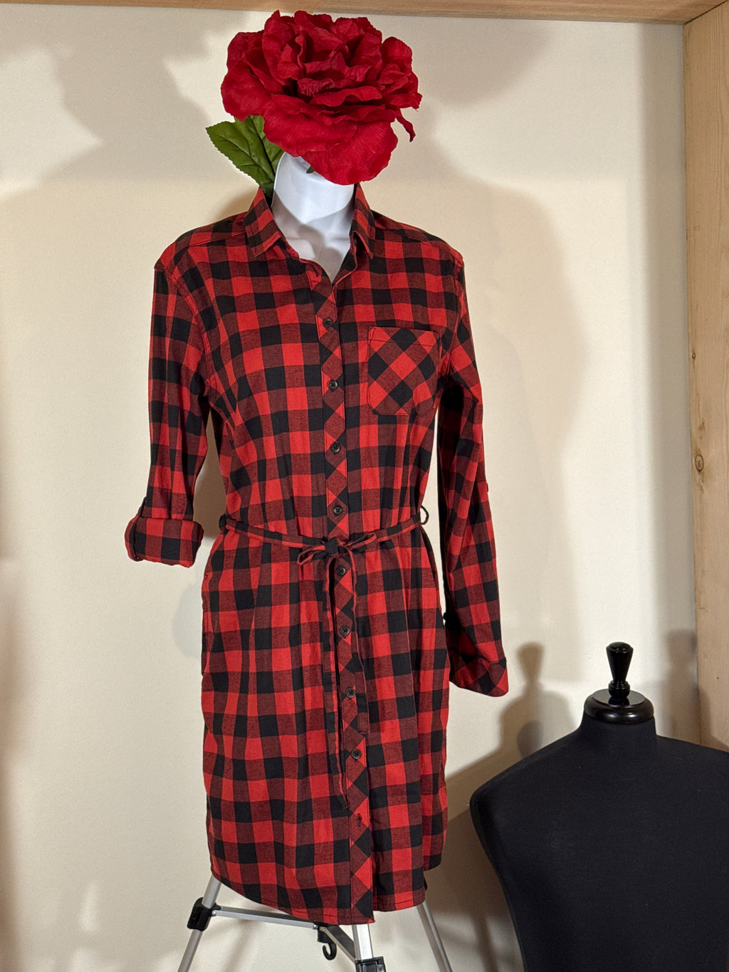 BC Clothing Women Checkered, Long Sleeve Shirt Dress