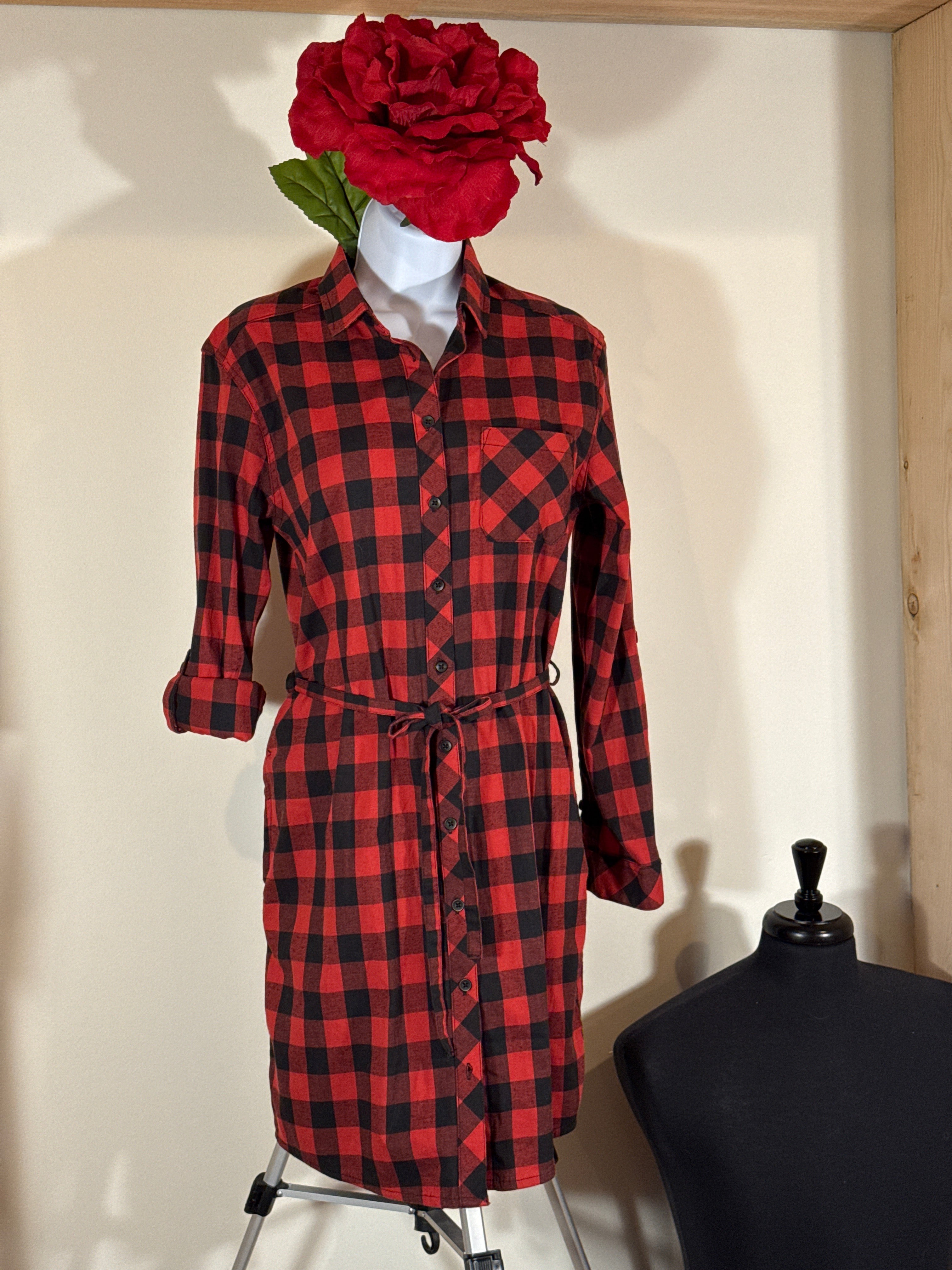 BC Clothing Women Checkered, Long Sleeve Shirt Dress