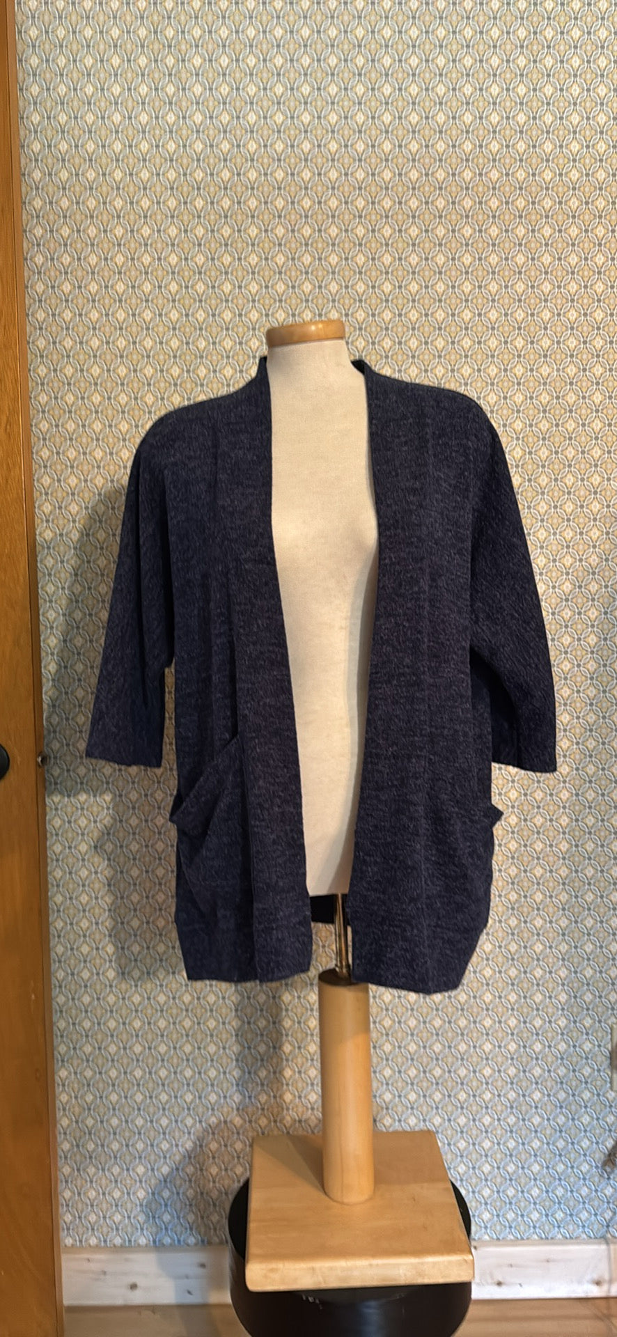 Size S Roots Canada 3/4 Sleeve Heather Blue Cardigan