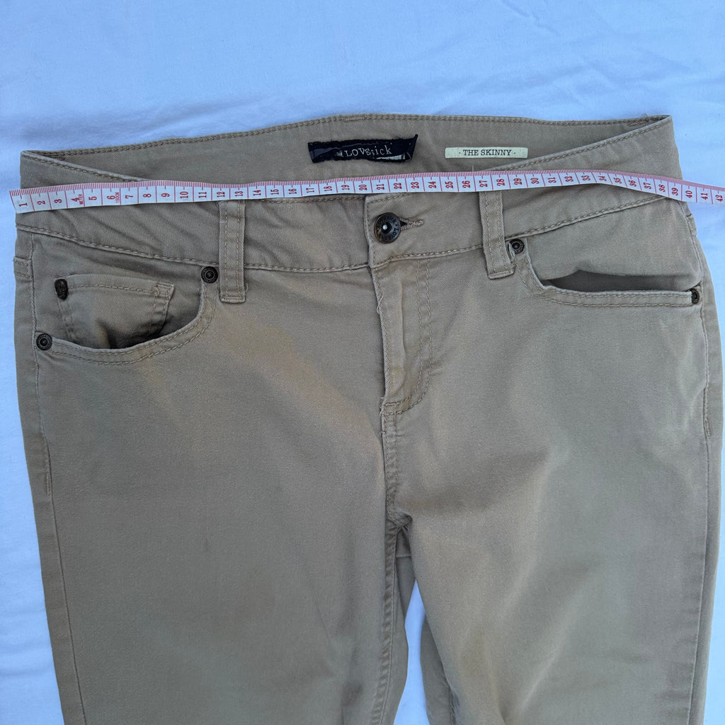 Size 11 Vintage Y2K Lovesick Beige Jeans with Skull Detail