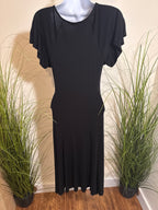 Plunging V-neck Long Black Rayon Dress