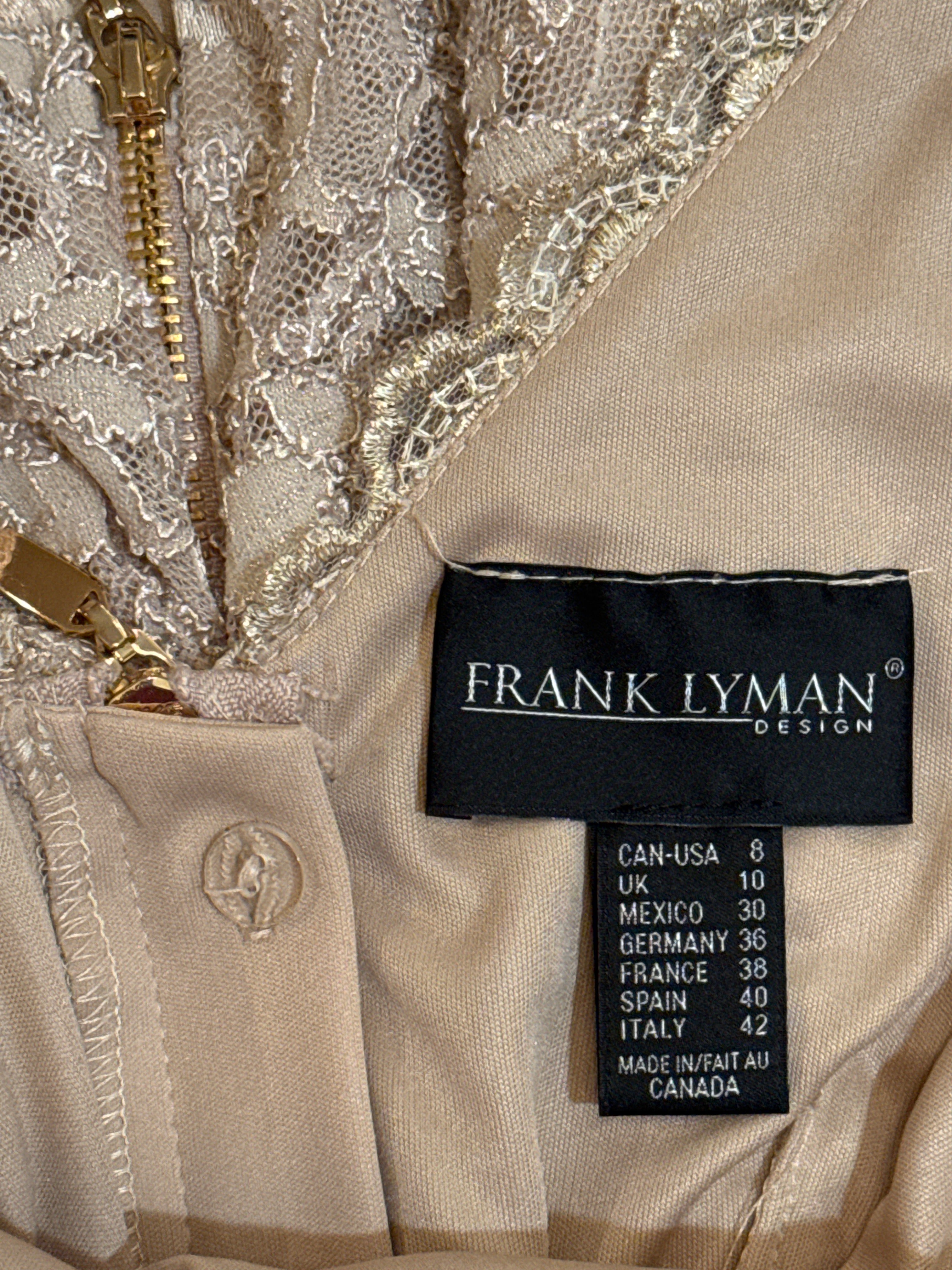 Frank Lyman Design Zipper Back Dress in Beige and Gold