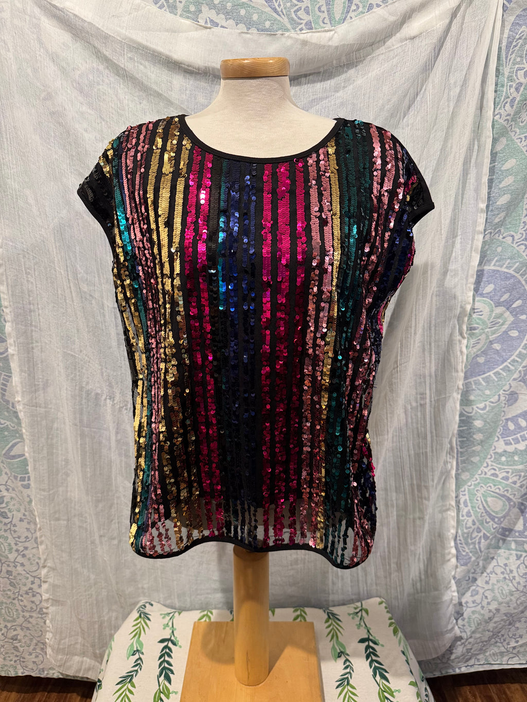 Size L Cleo Petite Rainbow Sequin Blouse