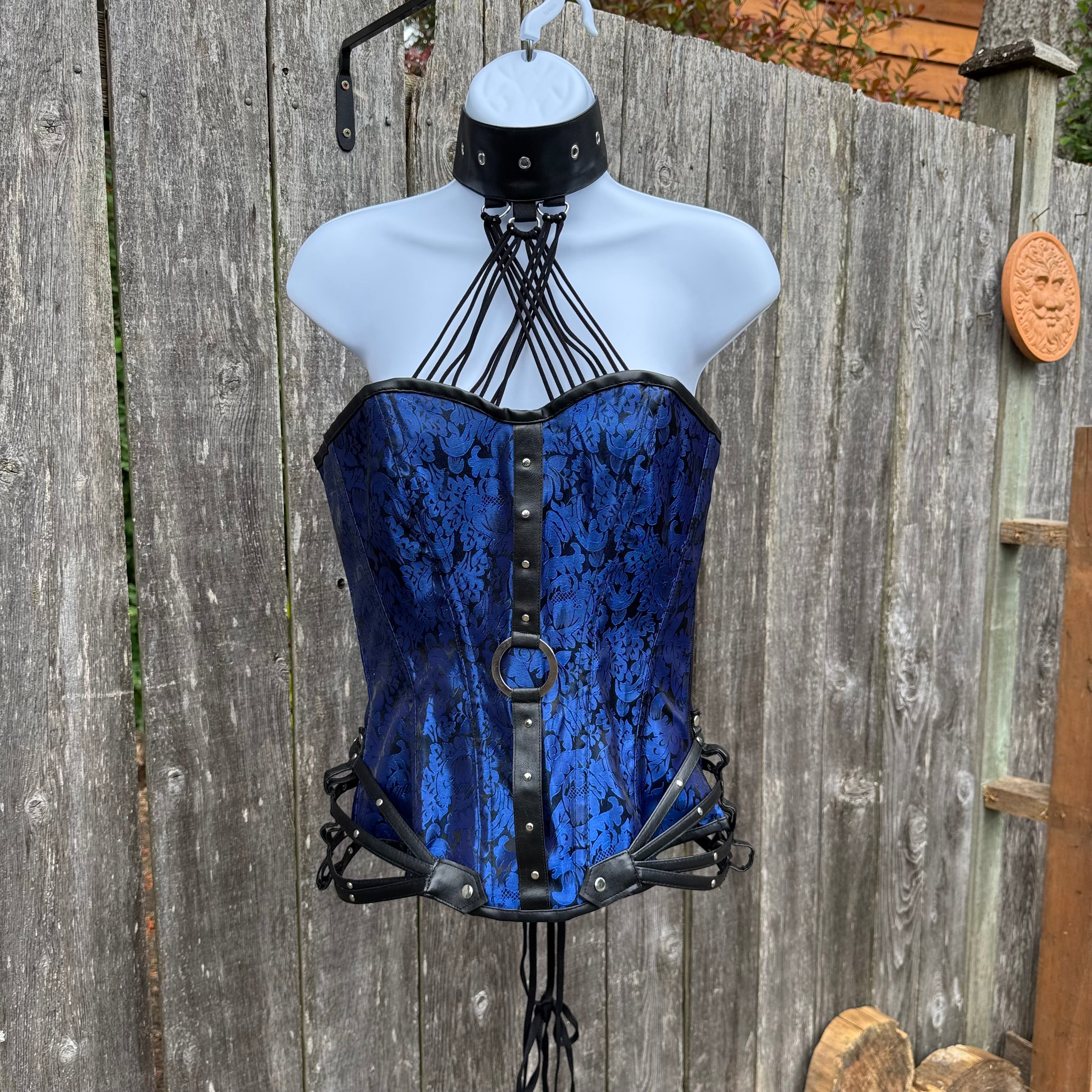 Blue Brocade Corset With Cuffs