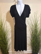 Plunging V-neck Long Black Rayon Dress