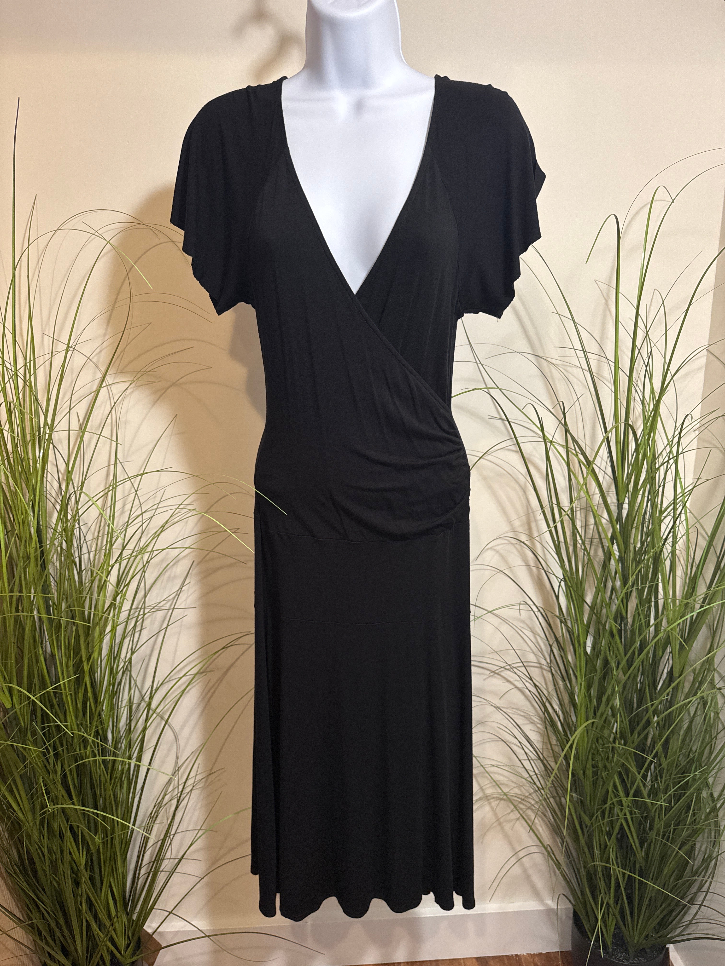 Plunging V-neck Long Black Rayon Dress