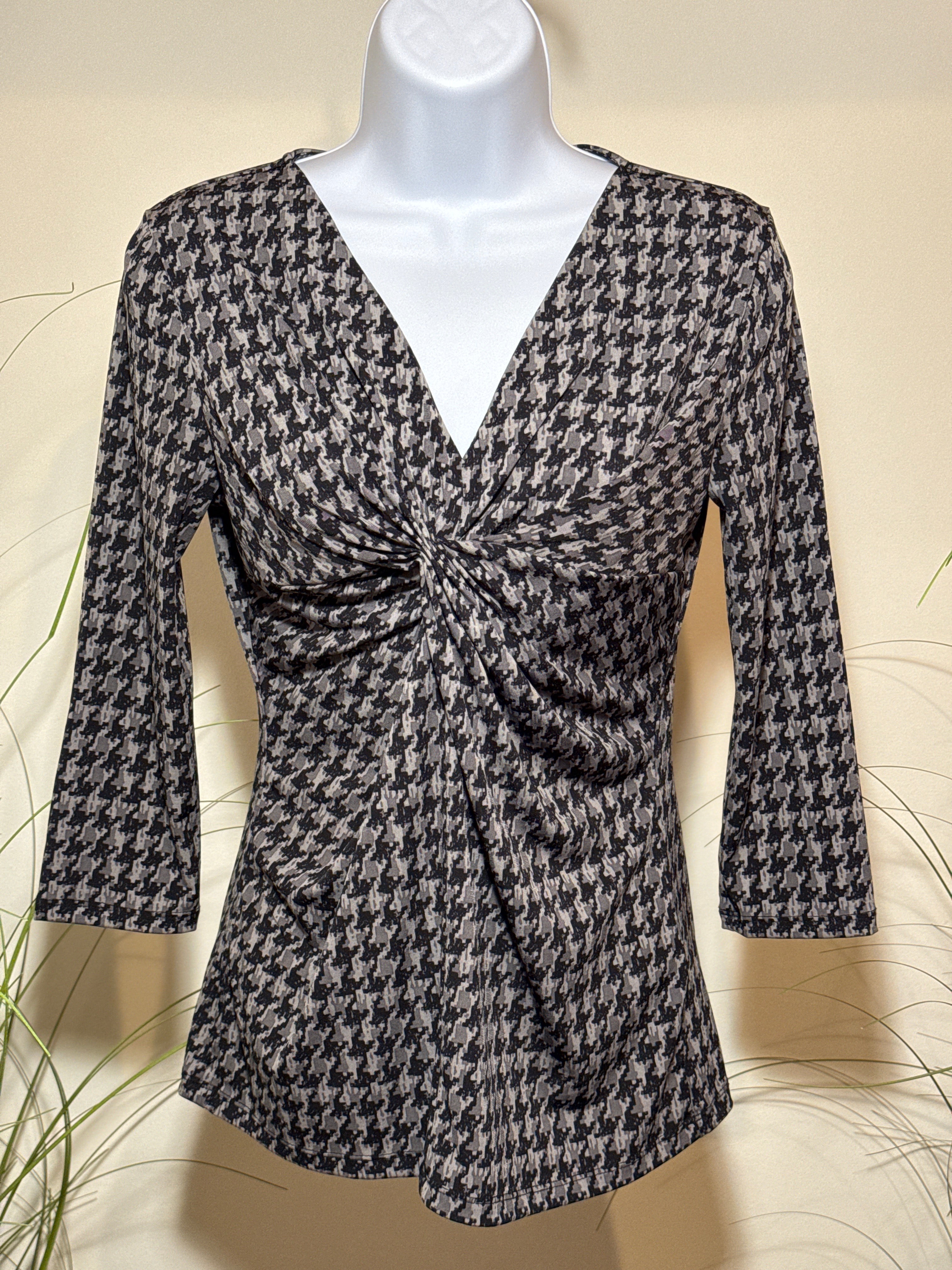 90's Vintage Jessica Houndstooth V-Neck Pullover Blouse ￼