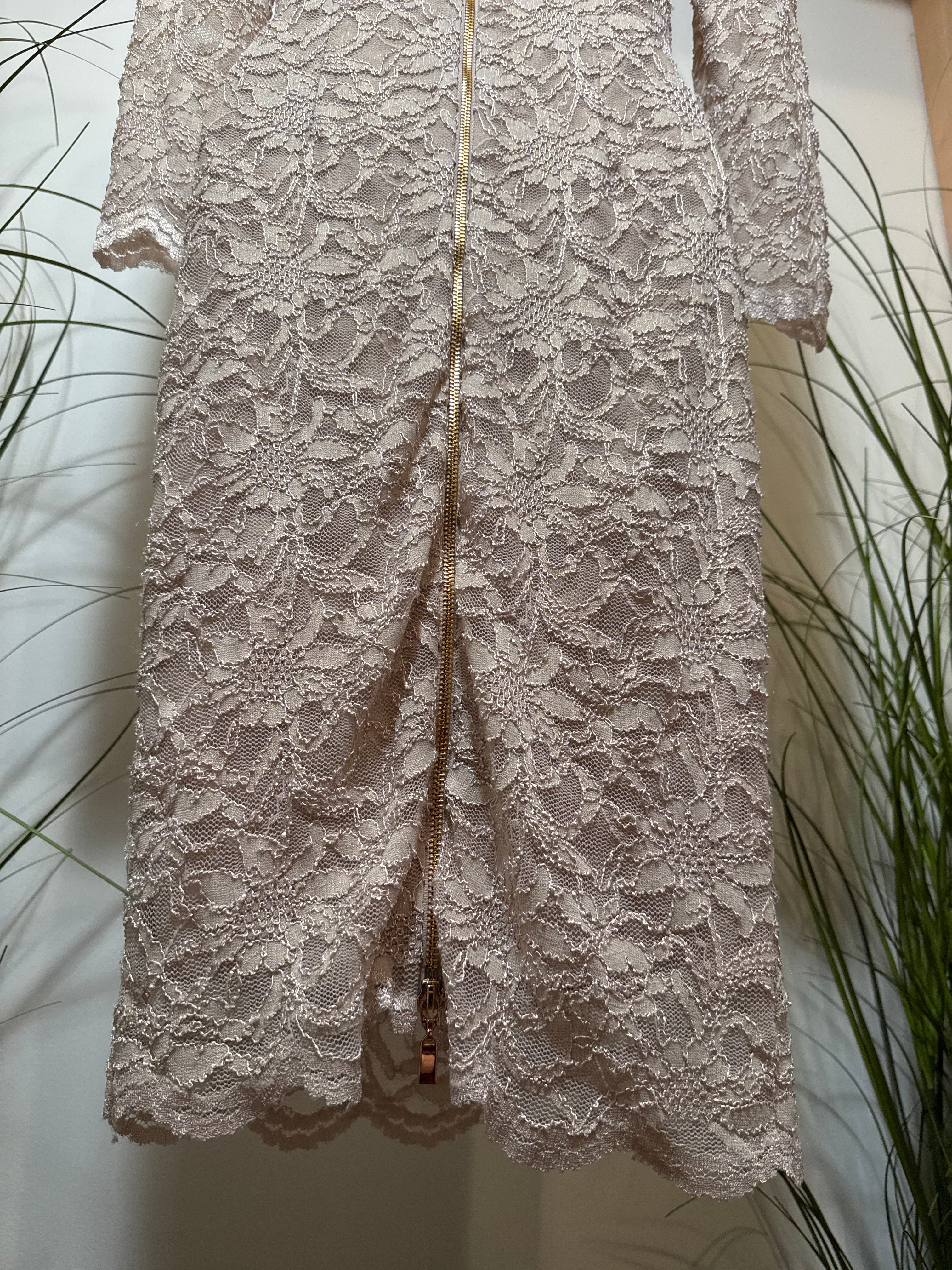 Frank Lyman Design Zipper Back Dress in Beige and Gold