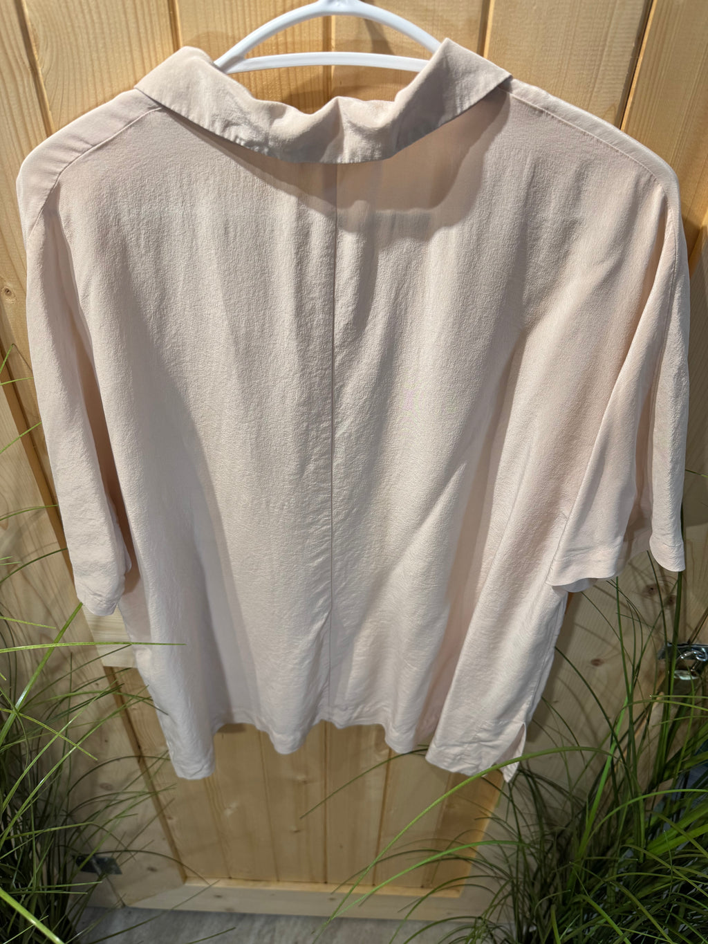 Selective 100% Silk Short Sleeve Collared V-neck Top