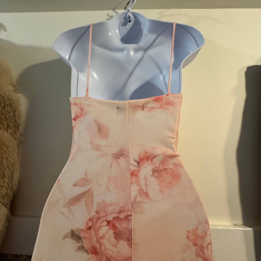 Size S Streetwear Society Spaghetti Strap Sheer Pink Floral Dress