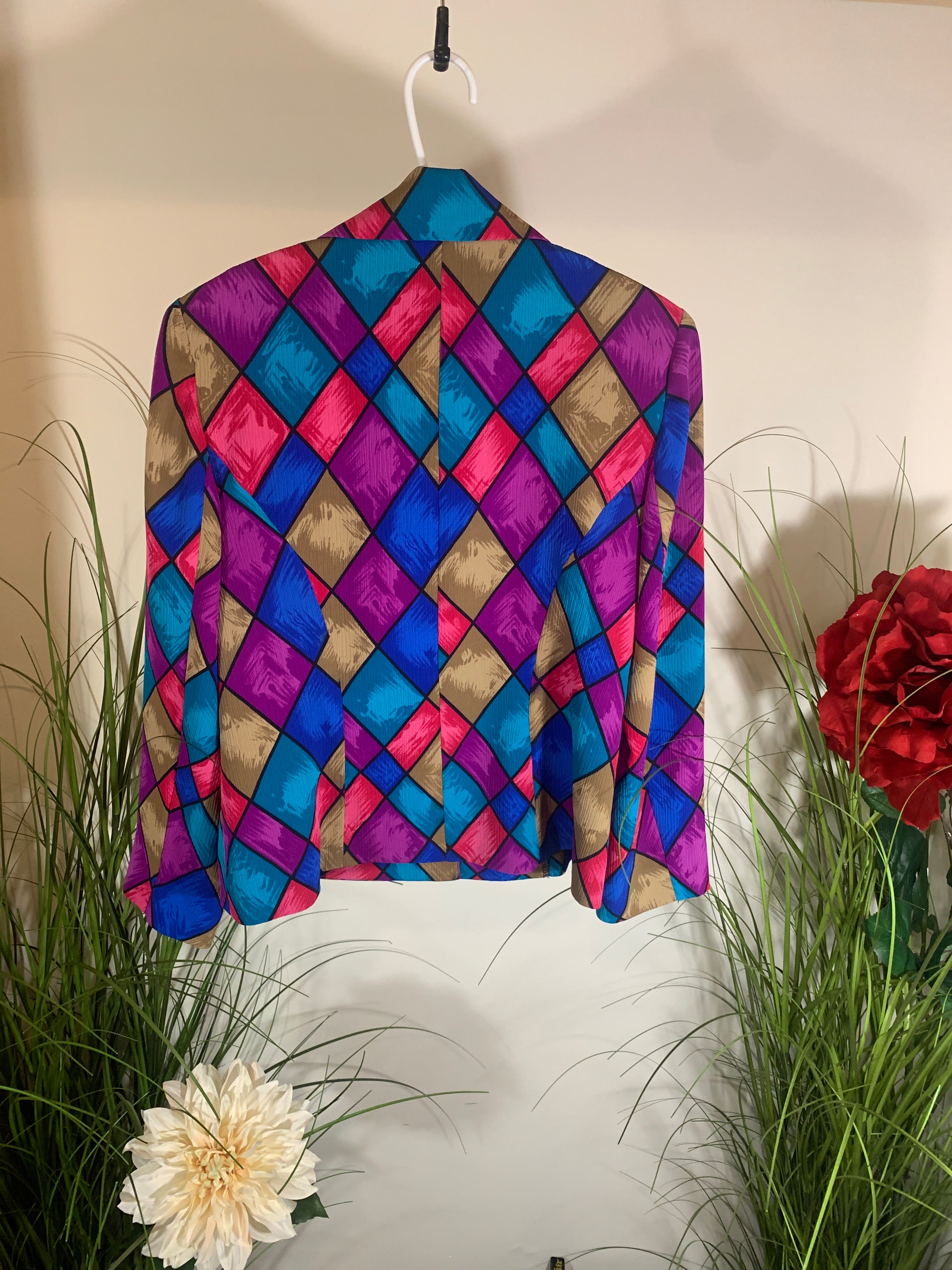 Vintage 80's Multi Colored Vibrant Stained Glass Look Blazer