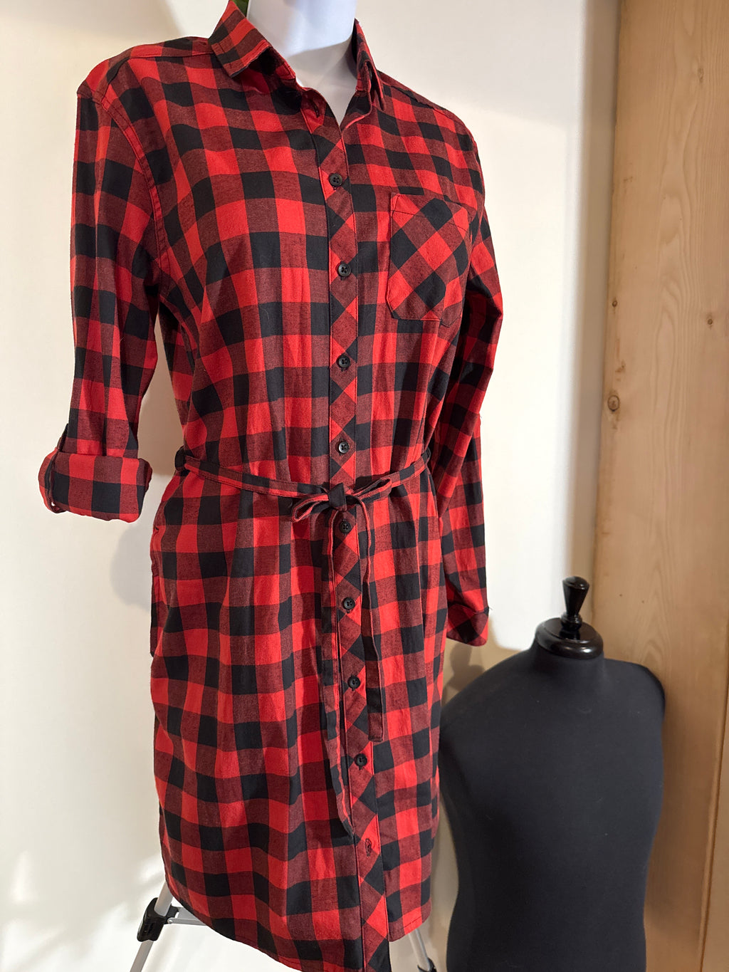 BC Clothing Women Checkered, Long Sleeve Shirt Dress