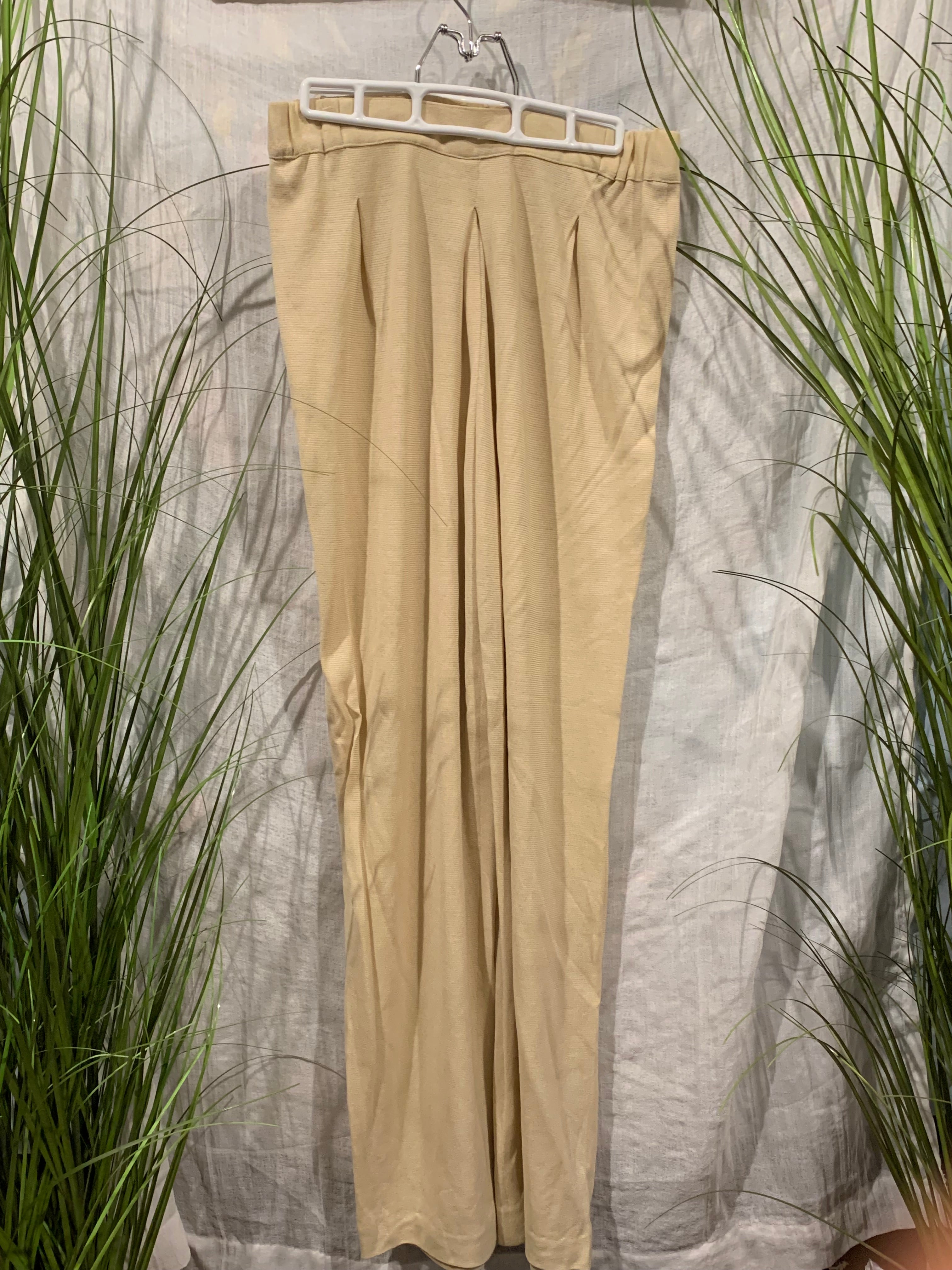 Size M Vintage Wool Blend Marissa Minicucci Light Cream Striped Texture 3 Piece Pant Suit