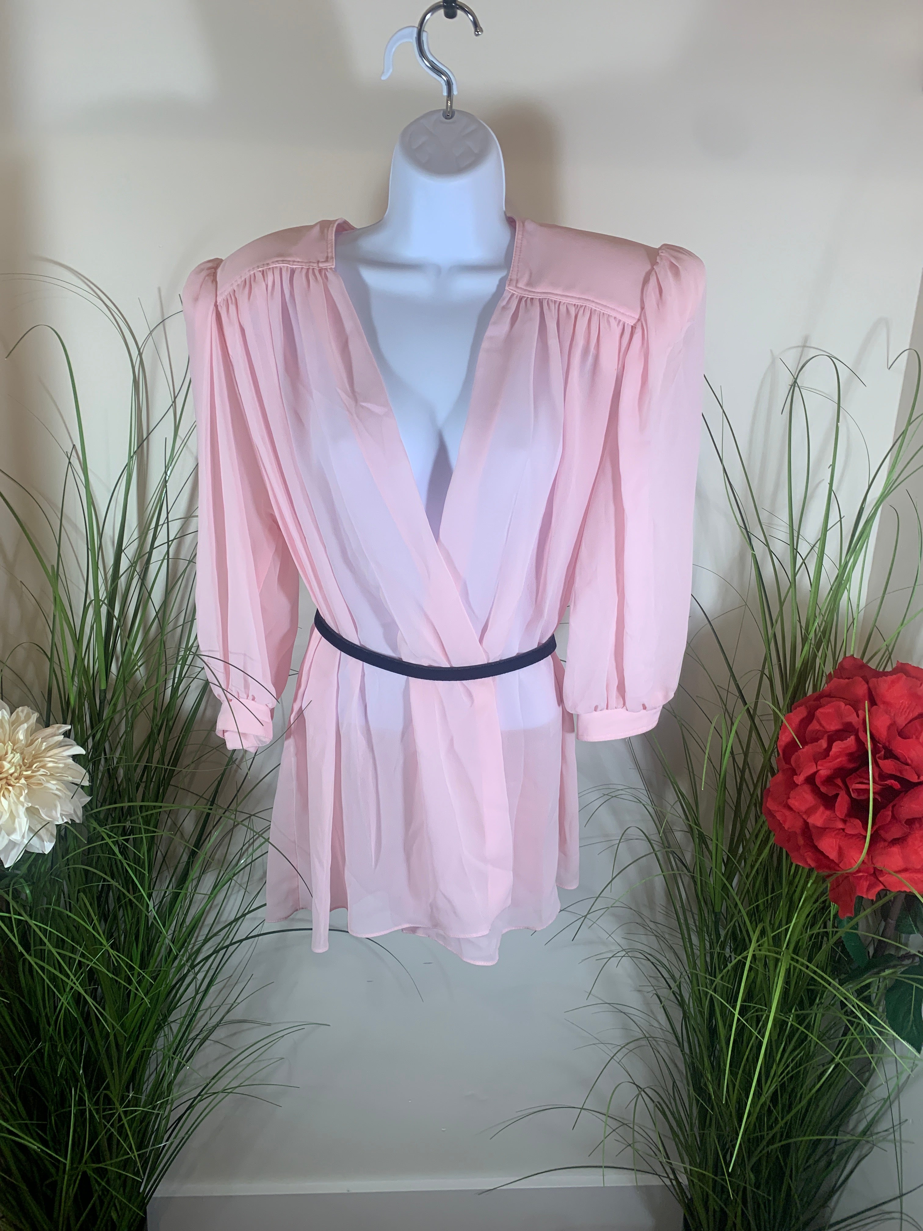 80's Sheer Pink Long Sleeve Demaro Vintage Blouse