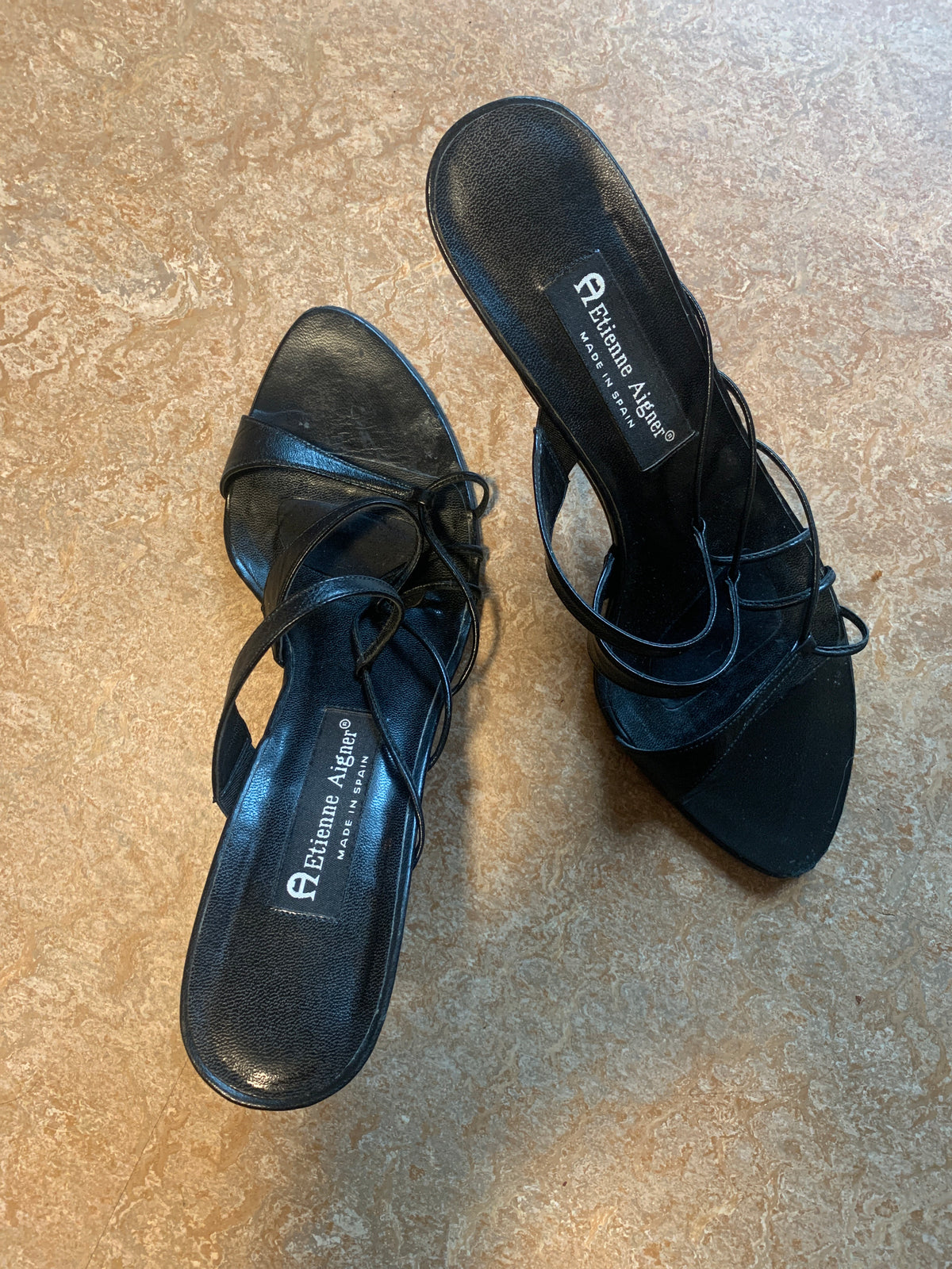 Size 8.5 Etienne Aigner Sling Back Black Heels Made in Spain Vardo Vintage and Valuables Consignment