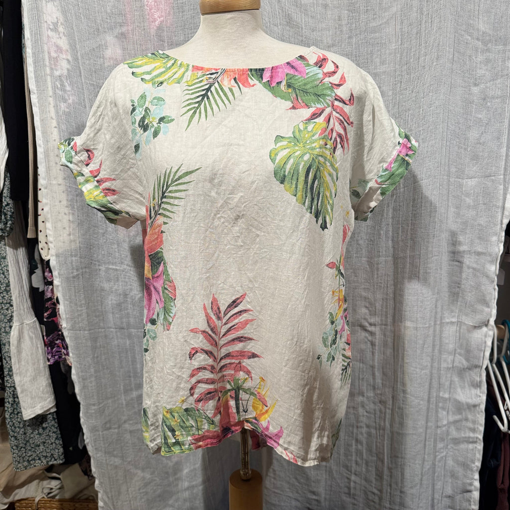 Size M Terzo Millennio 100% Linen Short Sleeve Blouse