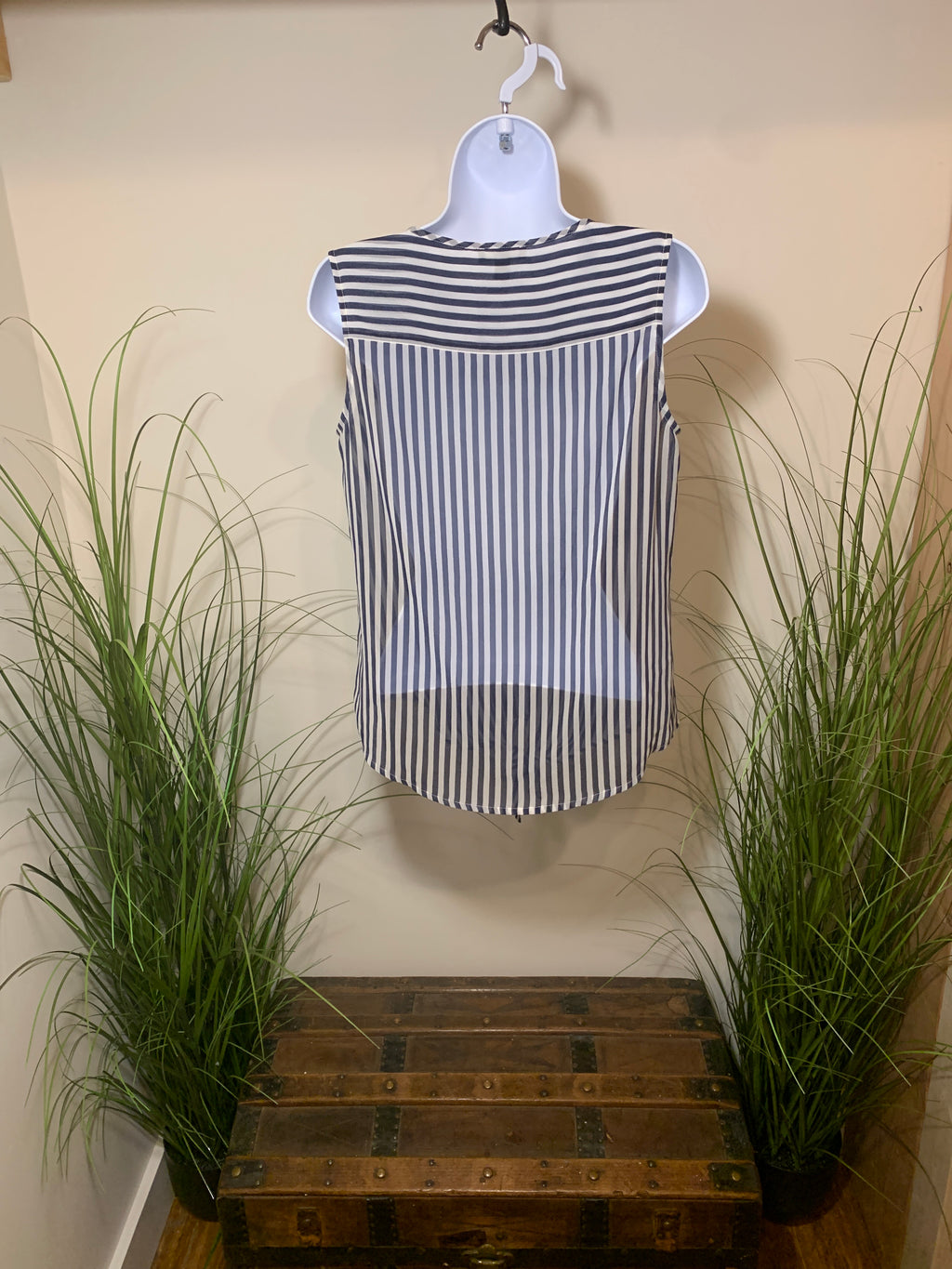 Size Small Nautical Style Sheer Striped Sleeveless Button Down Blouse