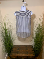 Size Small Nautical Style Sheer Striped Sleeveless Button Down Blouse