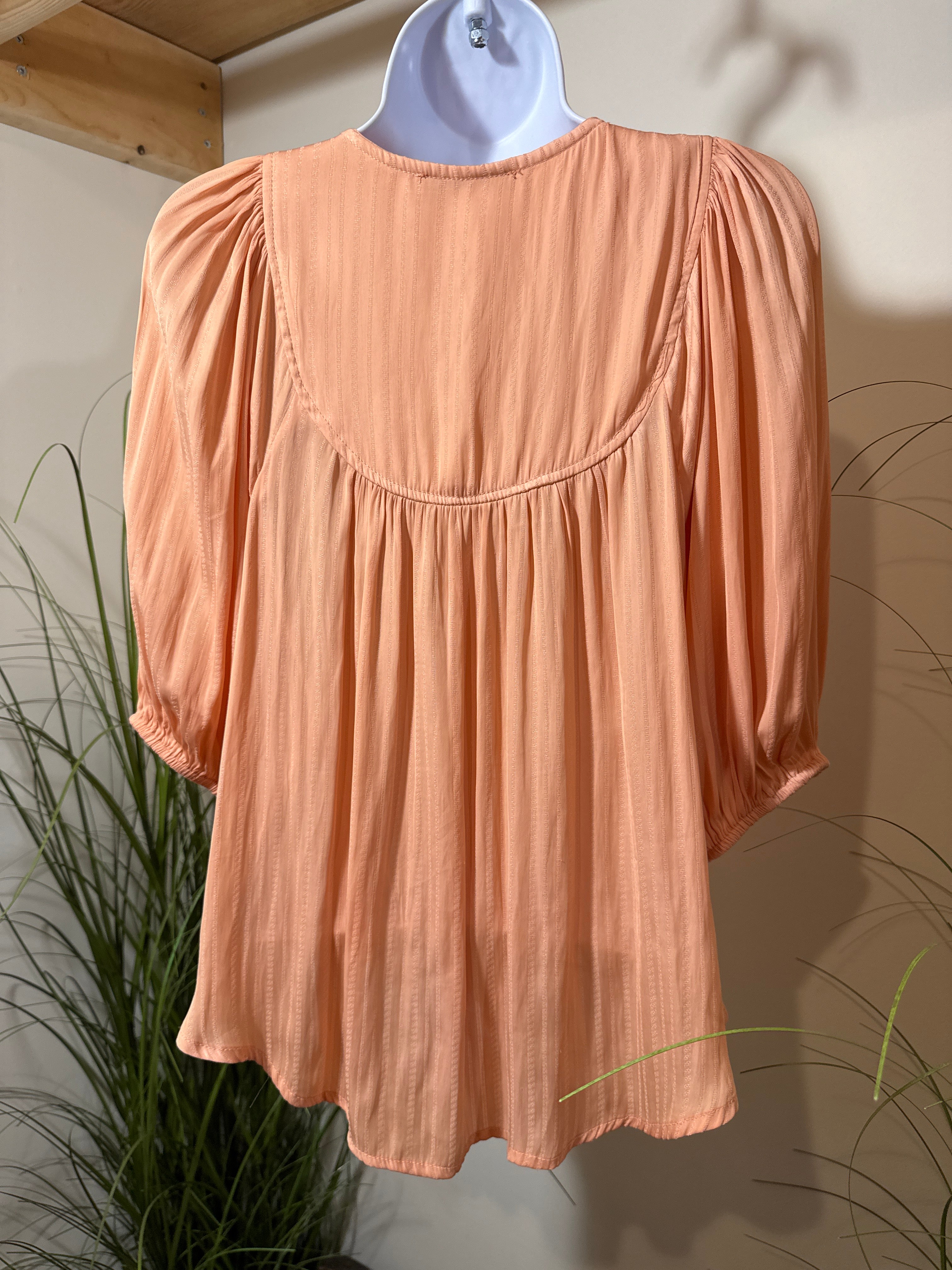 Dex Peach Puff Sleeve Gathered Blouse