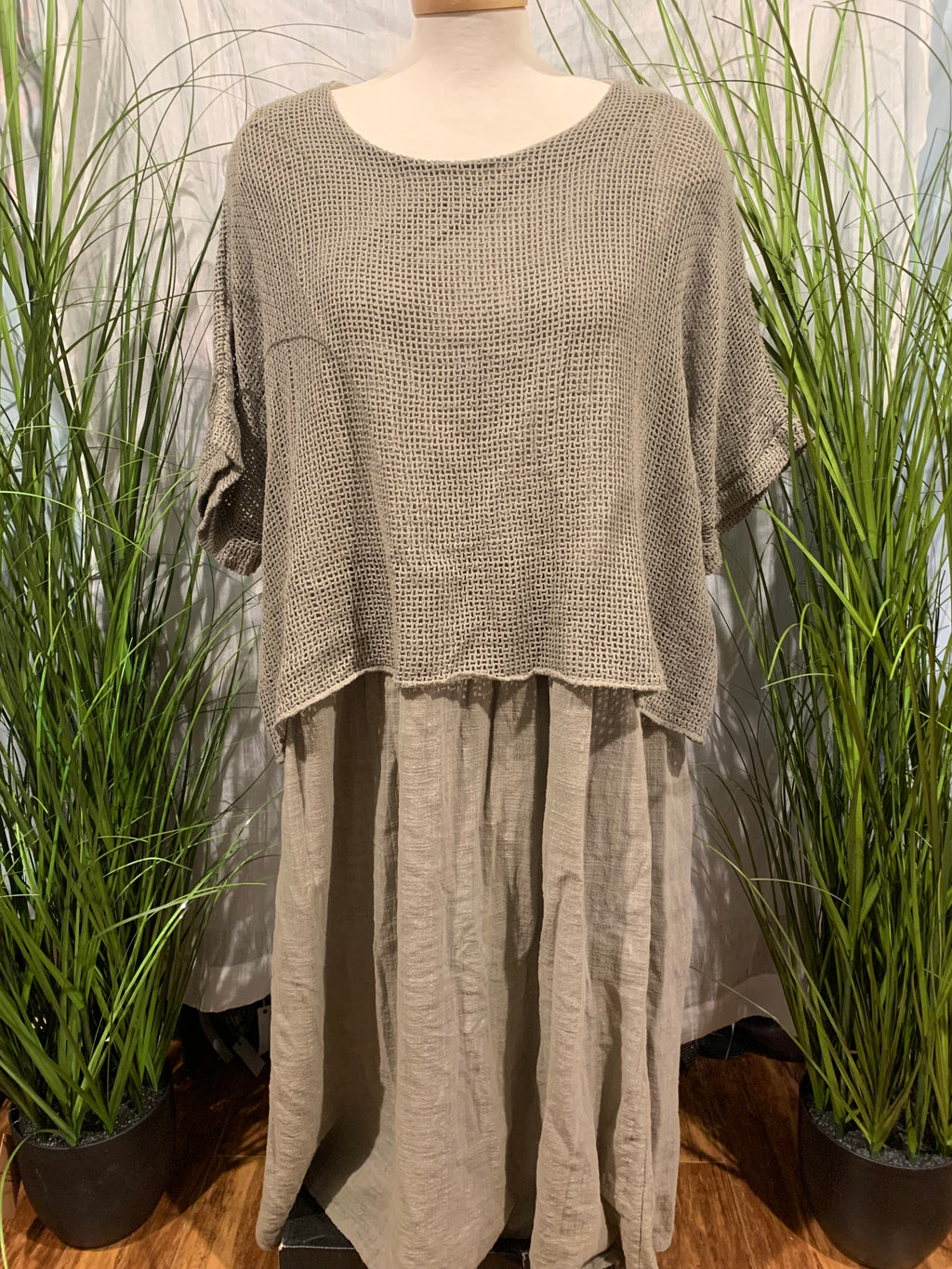 Italian Lagenlook 100% Cotton Dress with Under Dress and Mesh Top