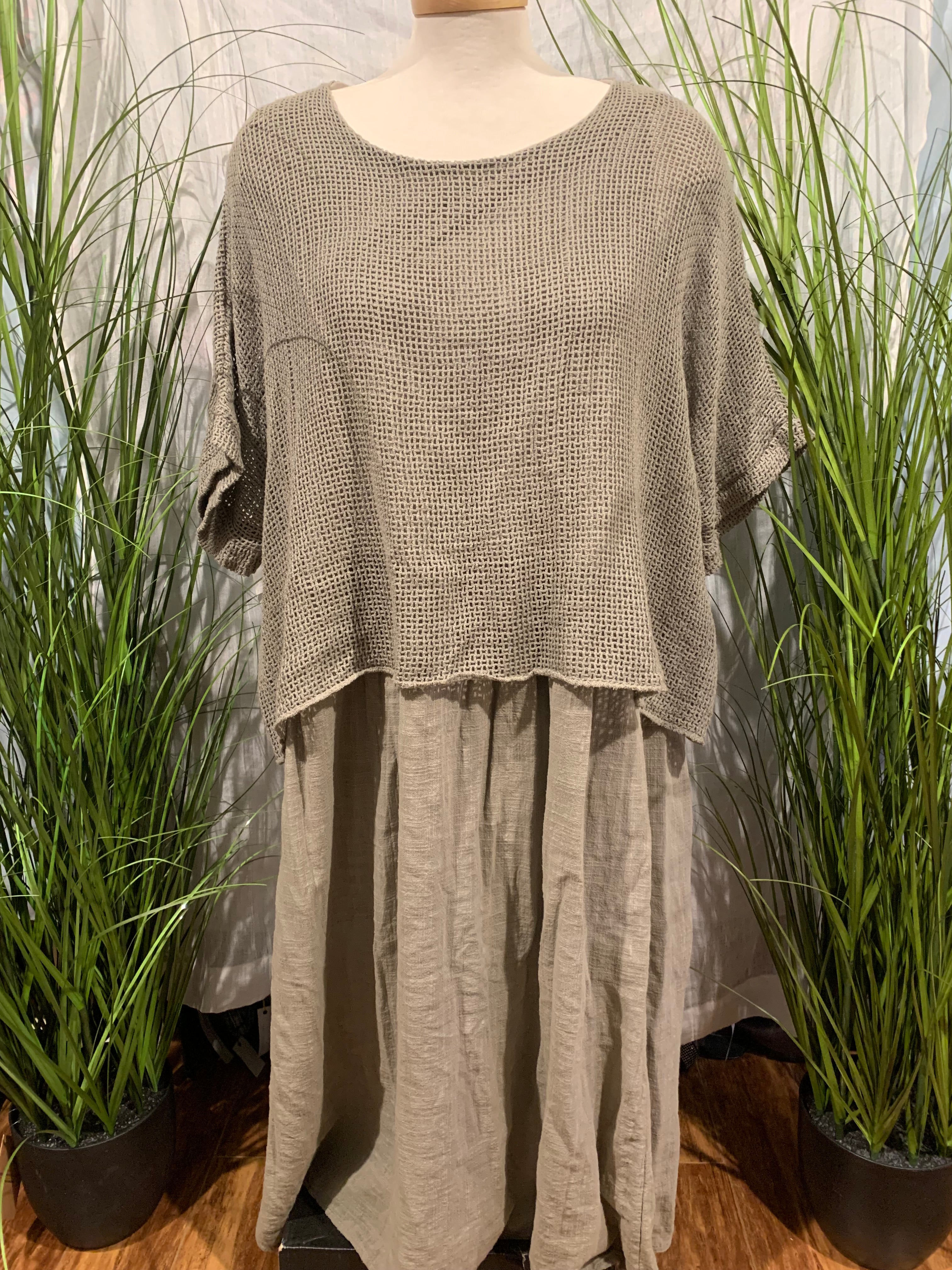 Italian Lagenlook 100% Cotton Dress with Under Dress and Mesh Top