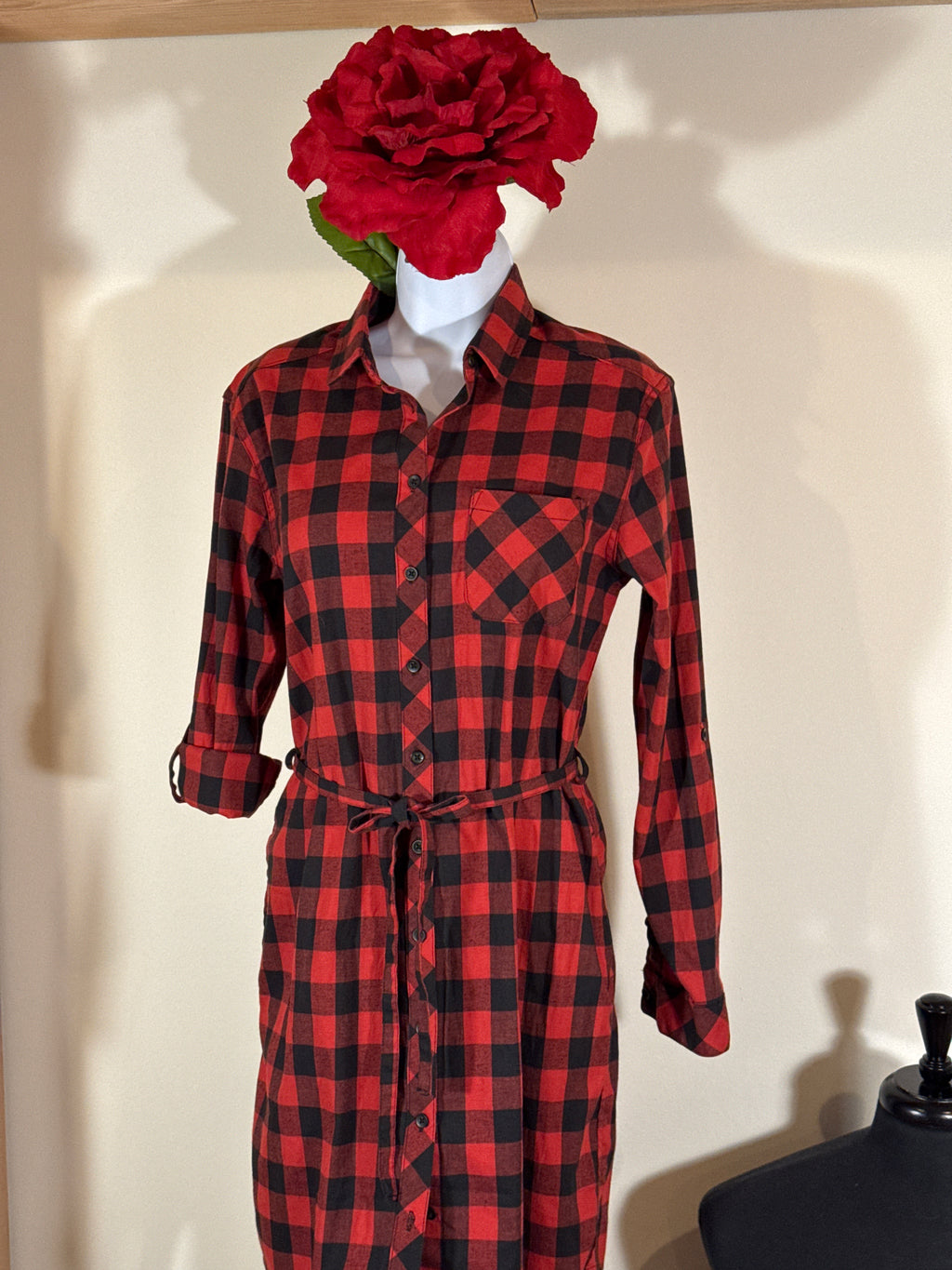 BC Clothing Women Checkered, Long Sleeve Shirt Dress