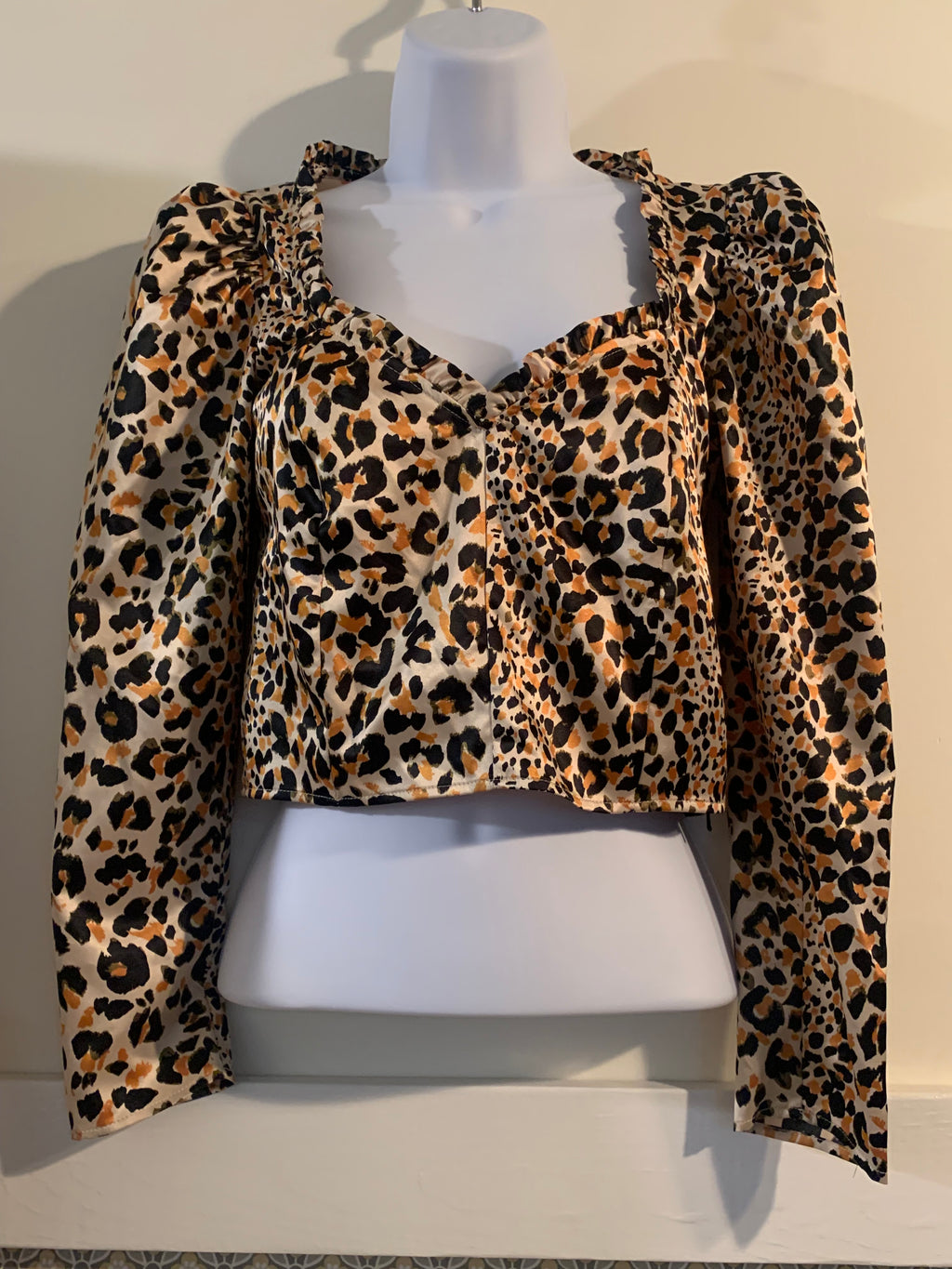 Size 0 Top Leopard Print Princess Shoulders Crop Top
