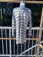 Saint Tropez West Hooded striped pull over long sleeve with rope lace-up neckline