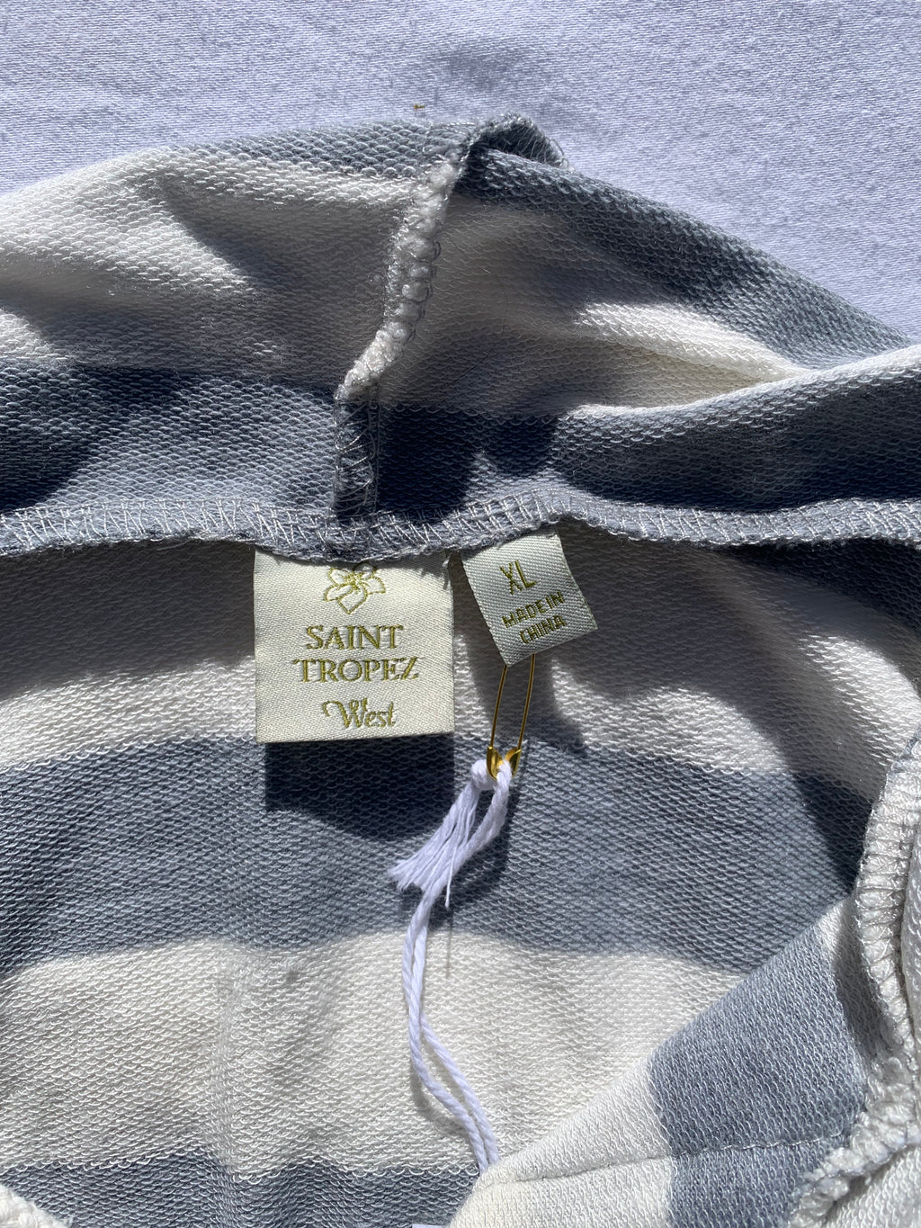 Saint Tropez West Hooded striped pull over long sleeve with rope lace-up neckline