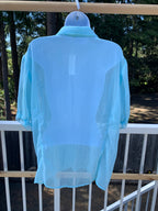 Robin’s egg blue sheer collar short sleeve blouse