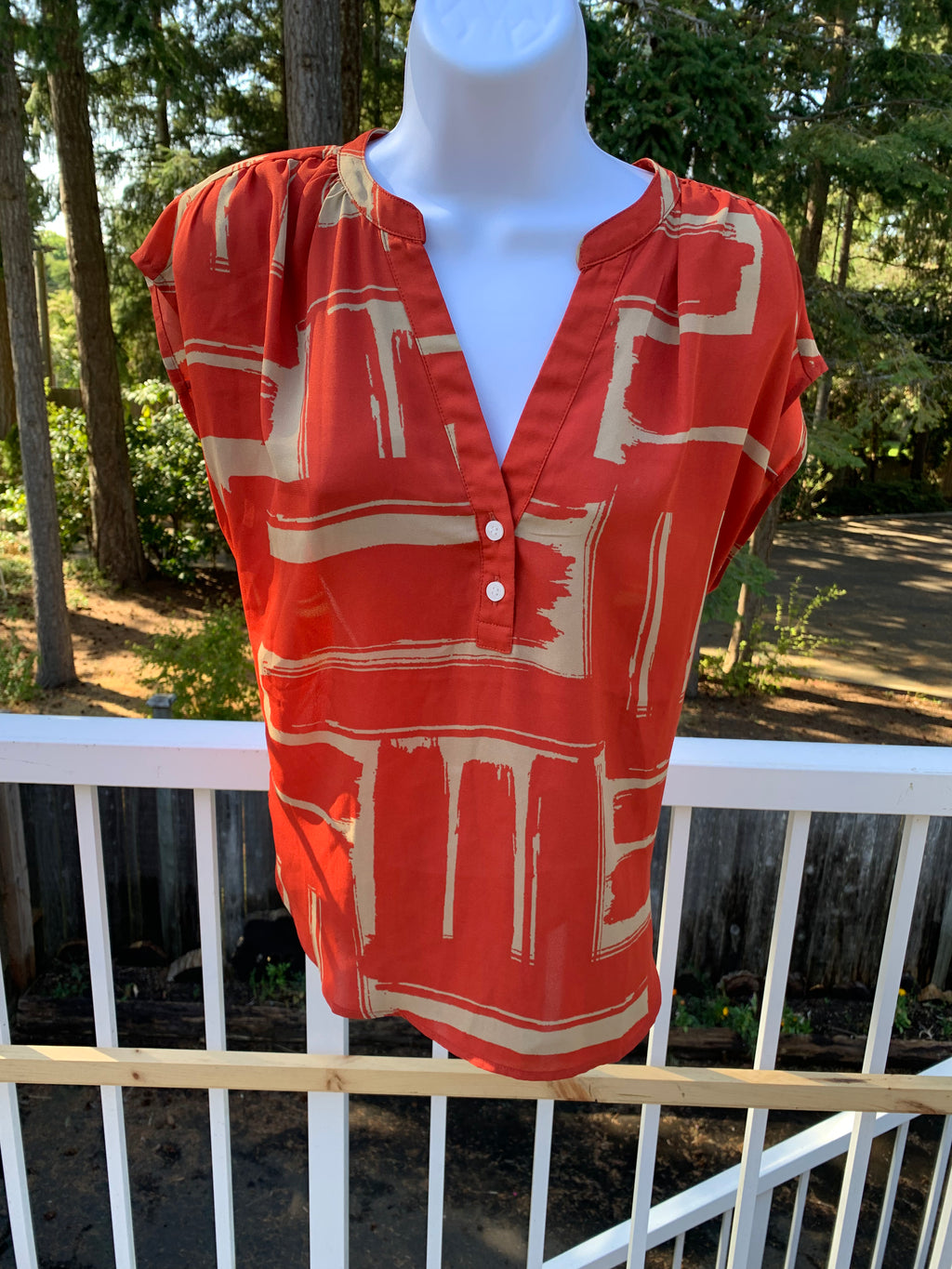 Banana Republic sleeveless blouse- rust & tan