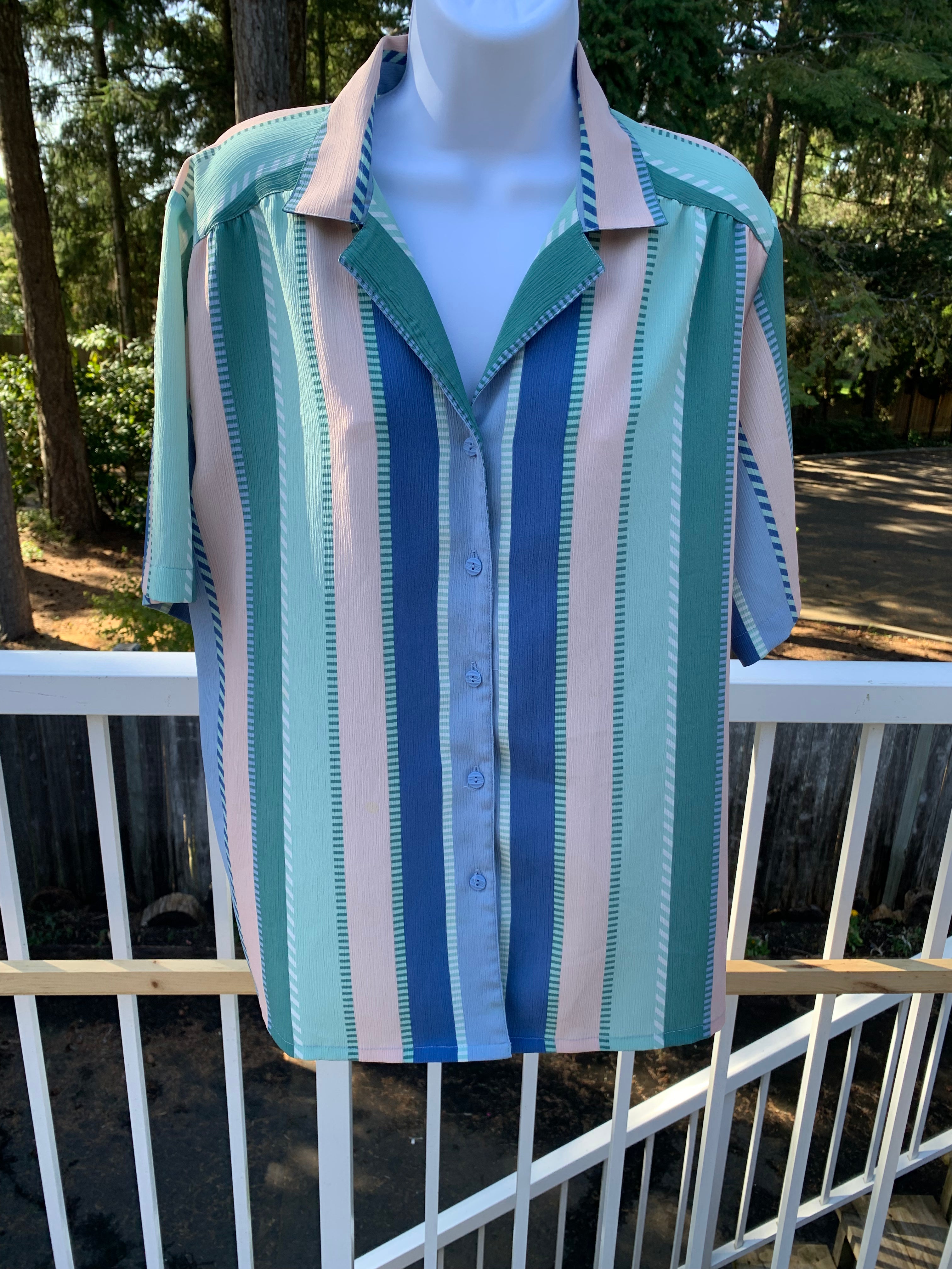 Vintage TanJay Petites Size 12 Button Down Striped Blouse