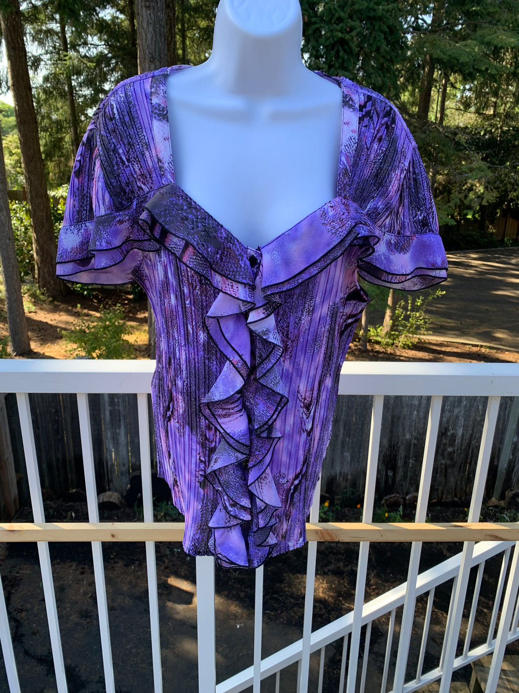 Purple pattern cap sleeve blouse by LauraPlus