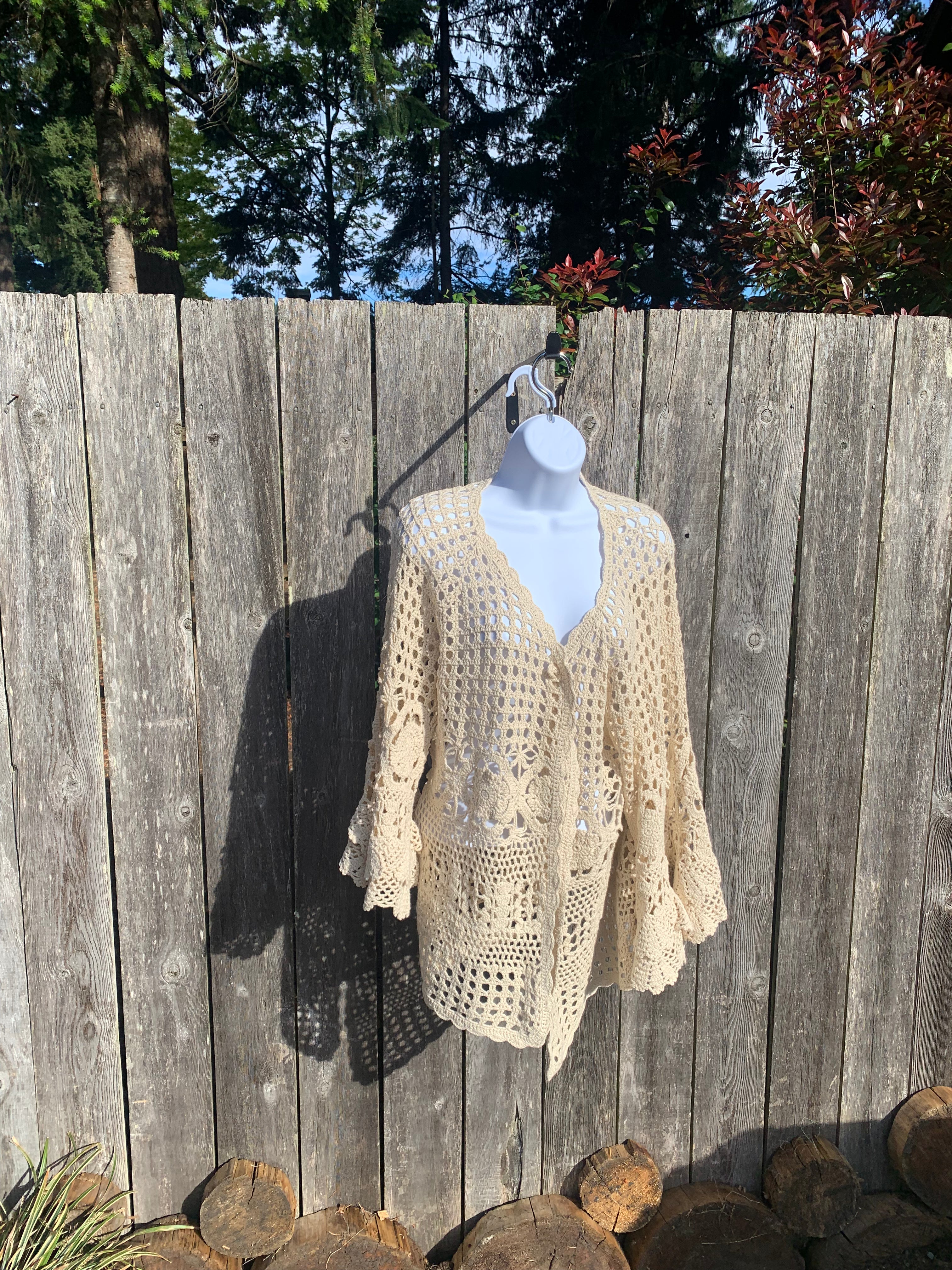 Size 1X  The Paragon Croqueted Cover Up Vest with Flared Cuffs