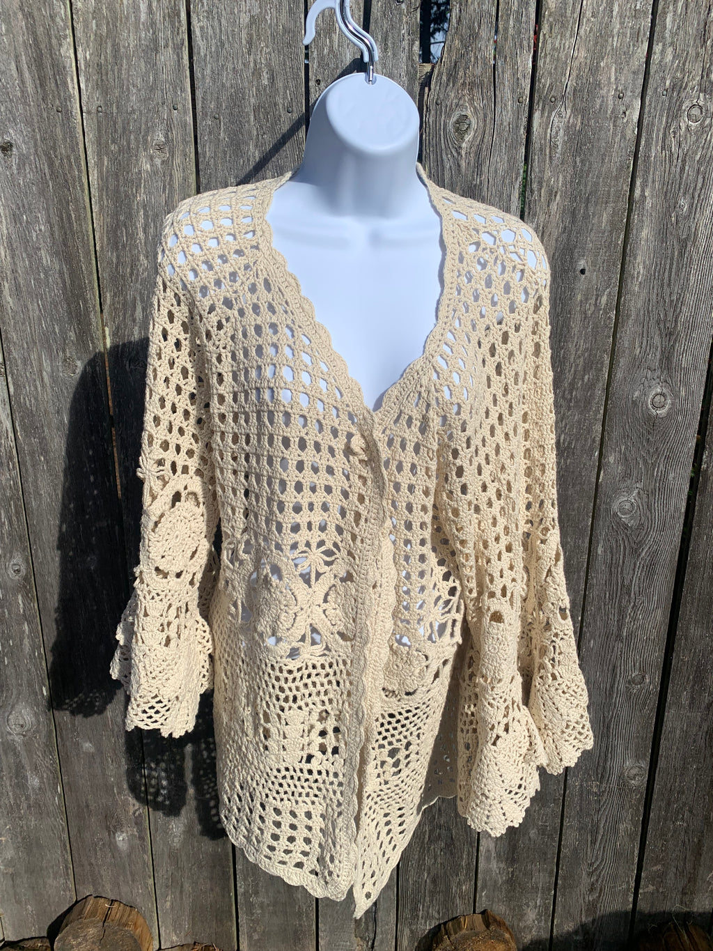 Size 1X  The Paragon Croqueted Cover Up Vest with Flared Cuffs